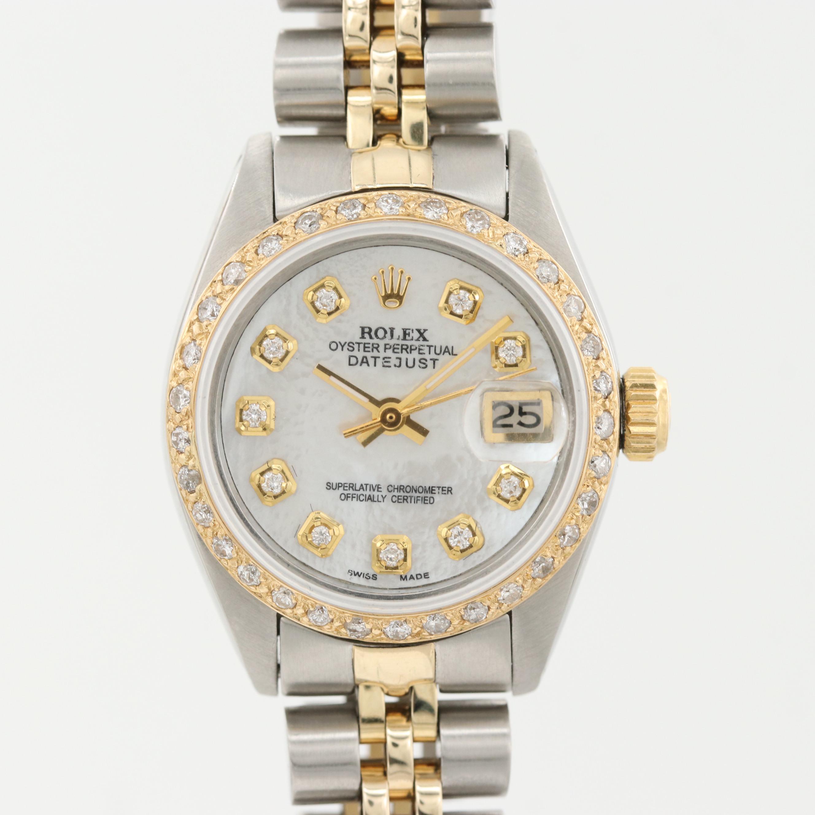 Rolex Datejust Two-Tone Watch With Diamond Dial and Bezel, 1979