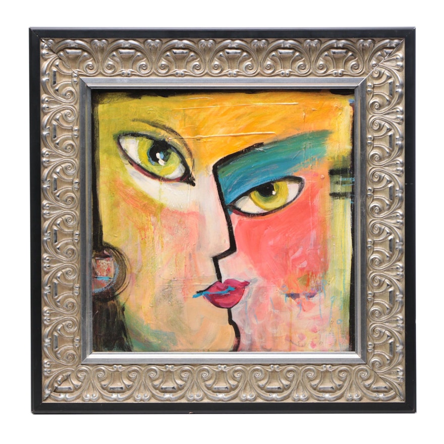 Nelle Ferrara Oil Painting of Abstract Face