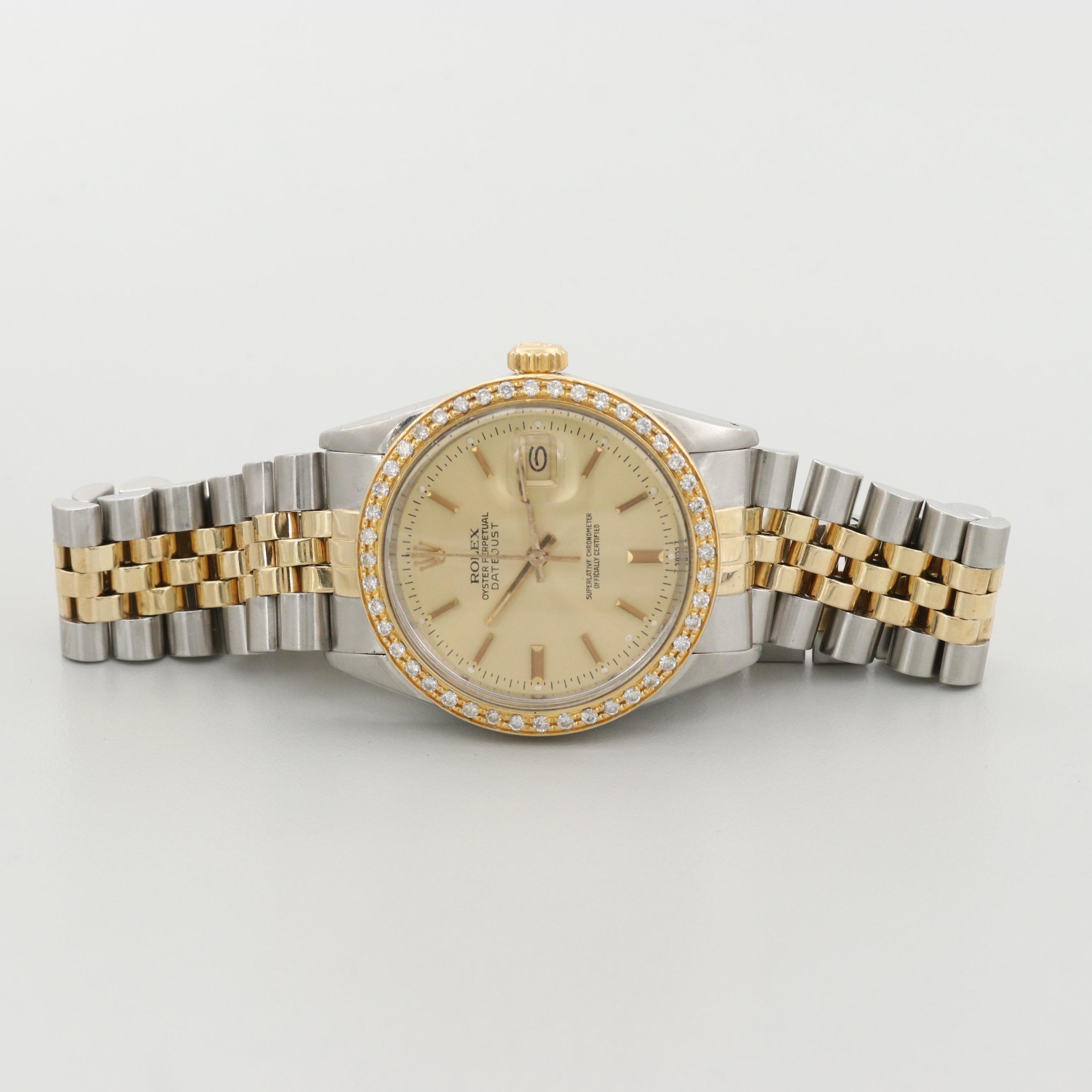Rolex Datejust 18K Gold, Stainless Steel 1.00 CTW Diamond Automatic Watch,1982