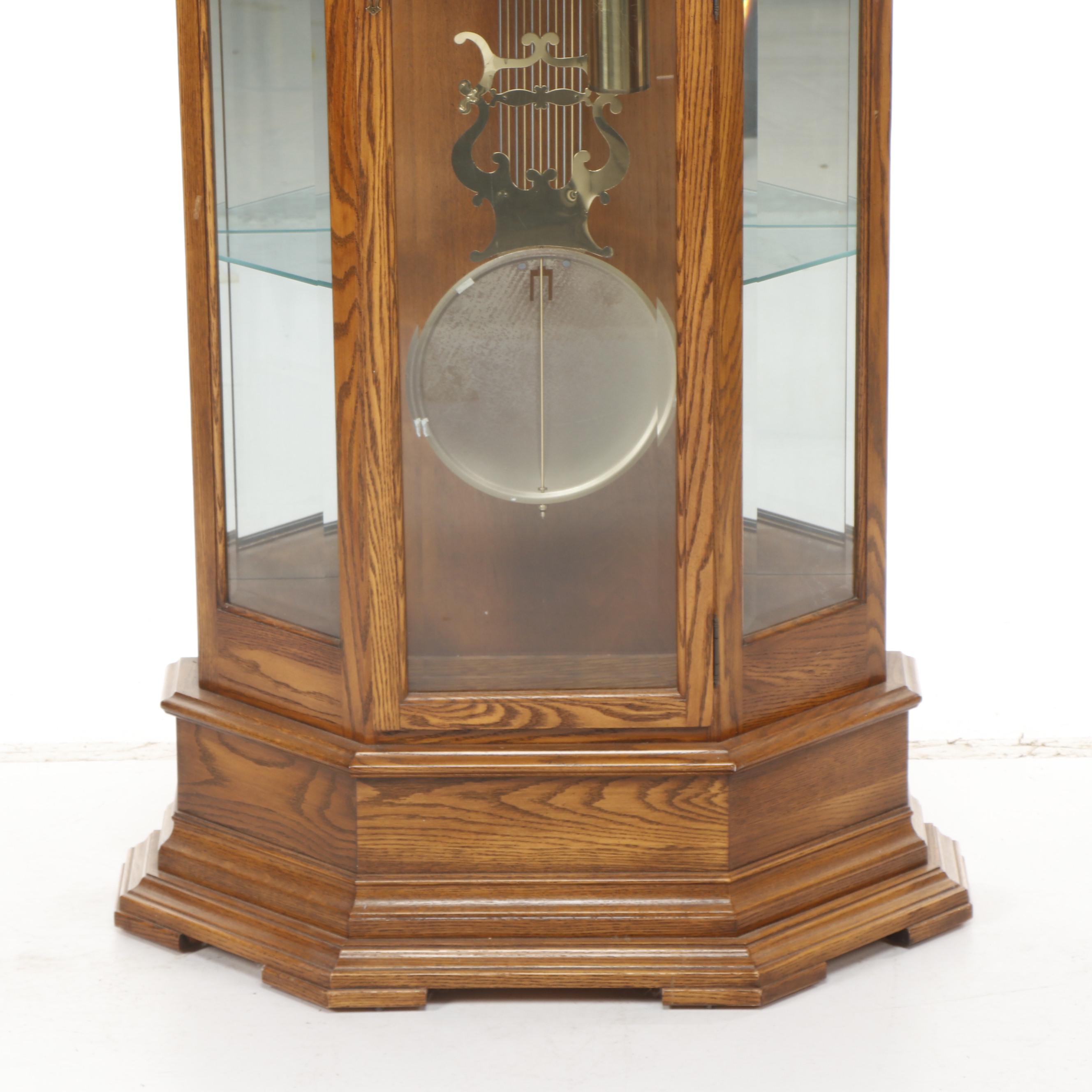 Sligh Oak Curio Cabinet Grandfather Clock