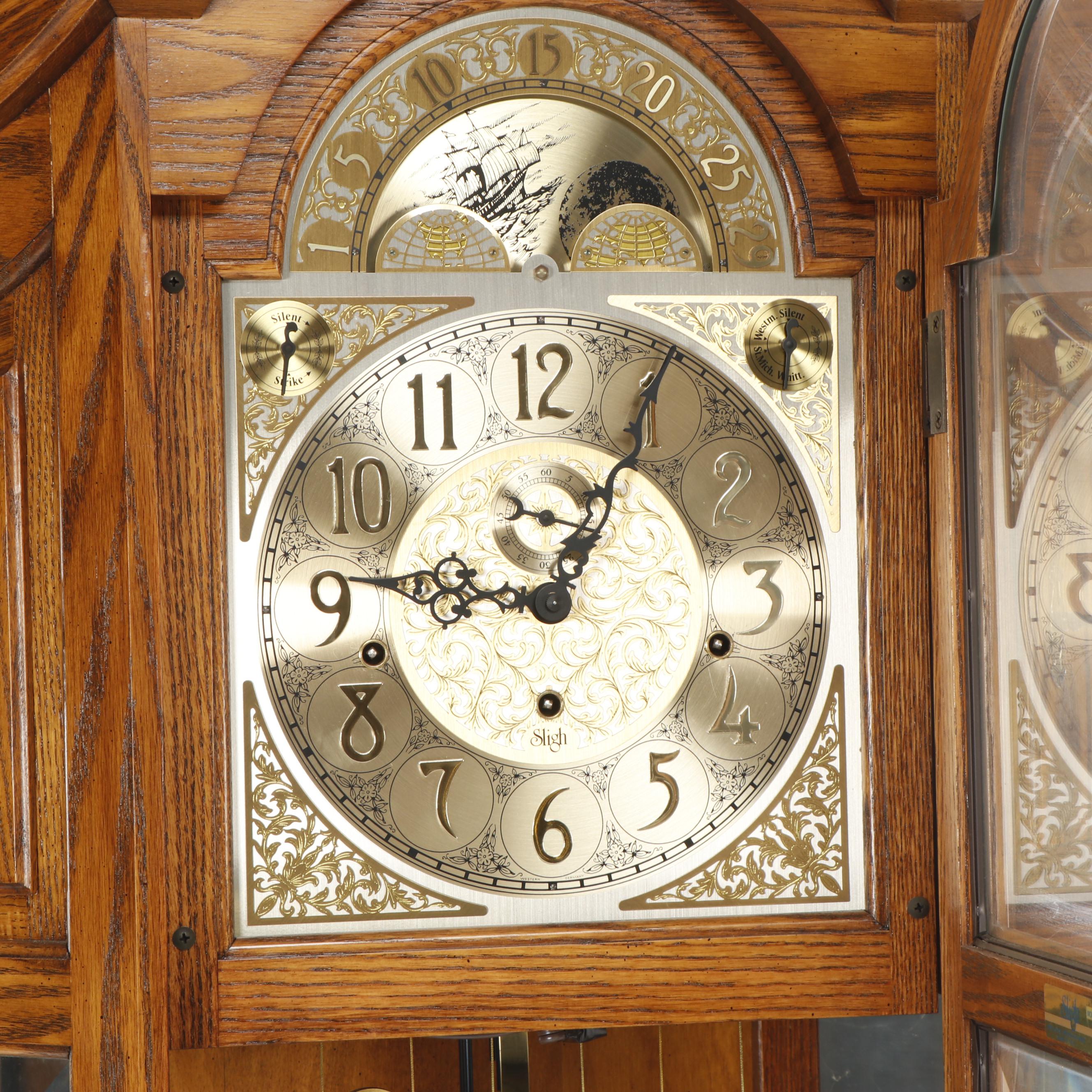 Sligh Oak Curio Cabinet Grandfather Clock