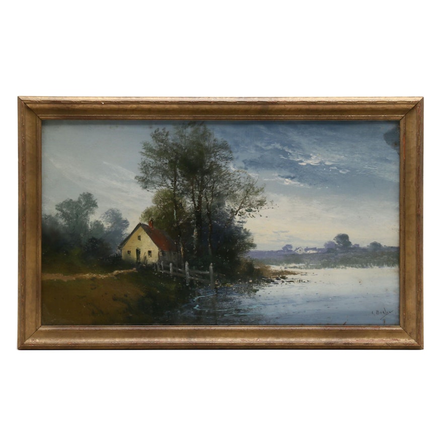 Clarence Braley Pastel Drawing of Lakeside Cabin