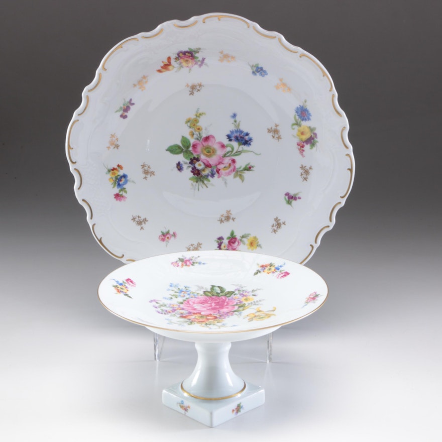 LeClair Limoges Porcelain Compote and Reichenbach Serving Plate, Mid-Century