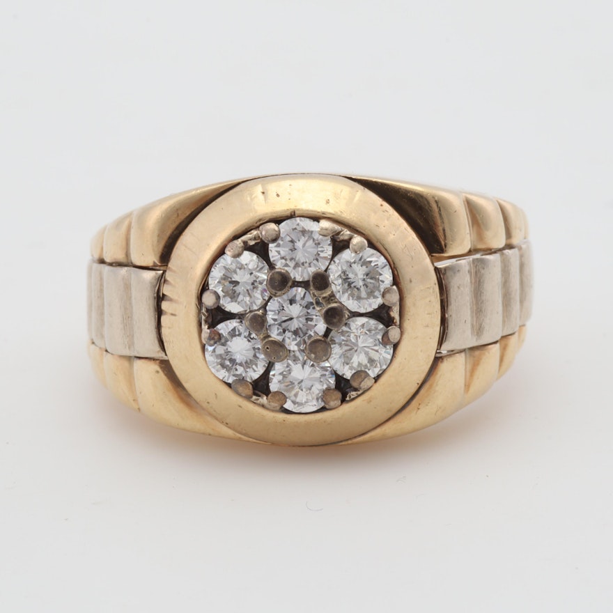 14K Two Tone Gold Diamond Watch Style Ring, 1.20 CTW
