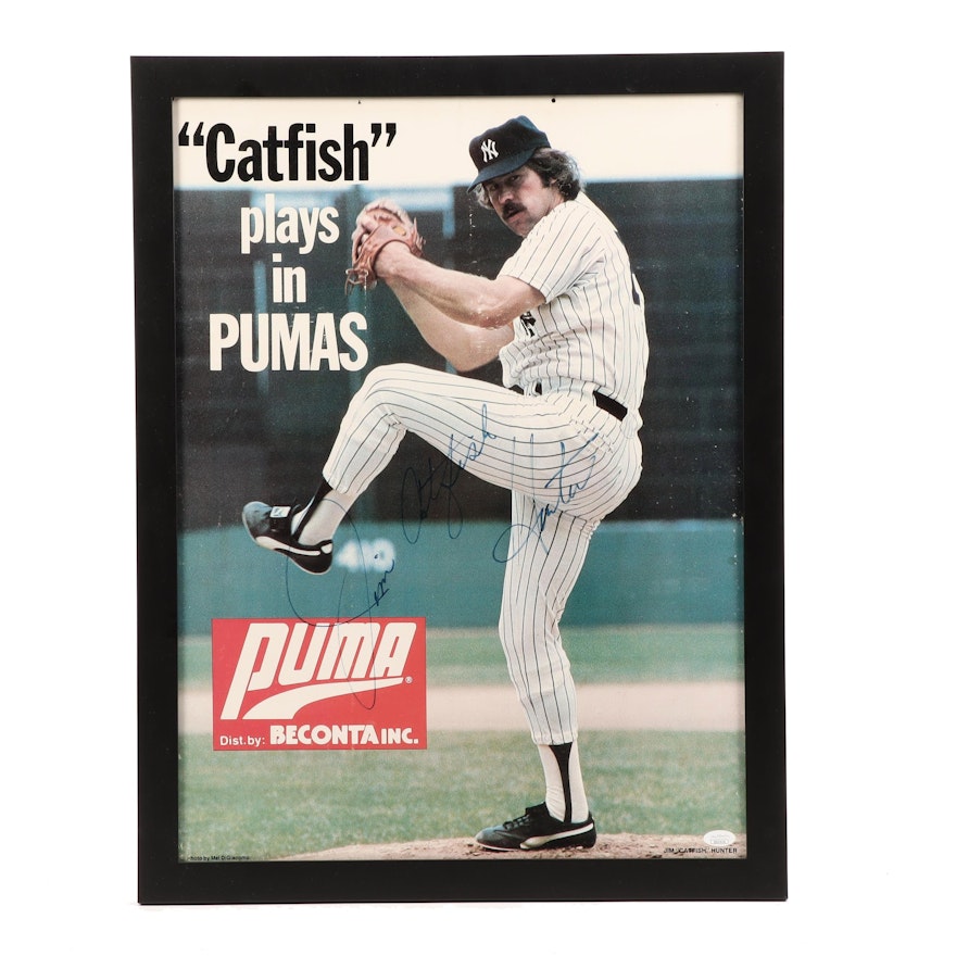 Framed Jim "Catfish" Hunter Signed Puma Poster, COA