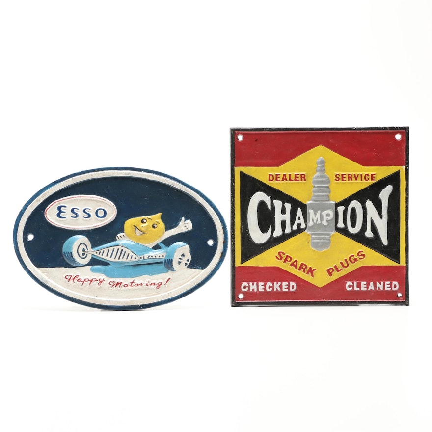 Champion and Esso Cast Iron Advertising Signs