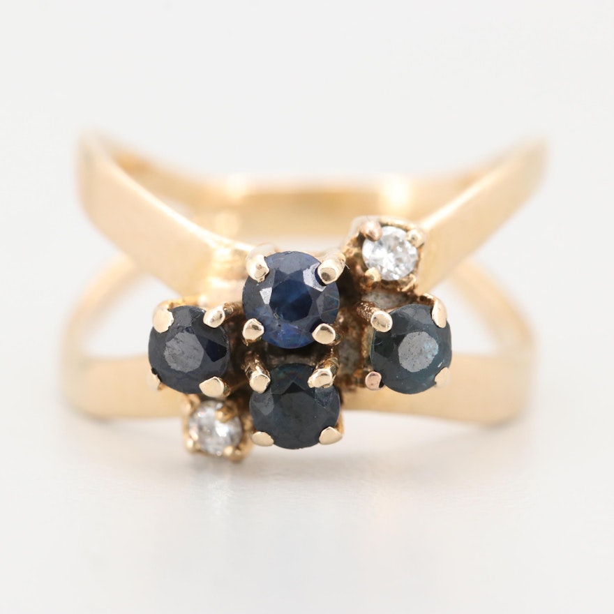 14K Yellow Gold Diamond and Sapphire Ring