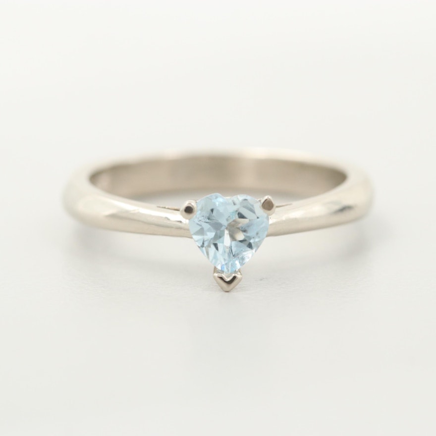 14K White Gold Aquamarine Solitaire  Ring