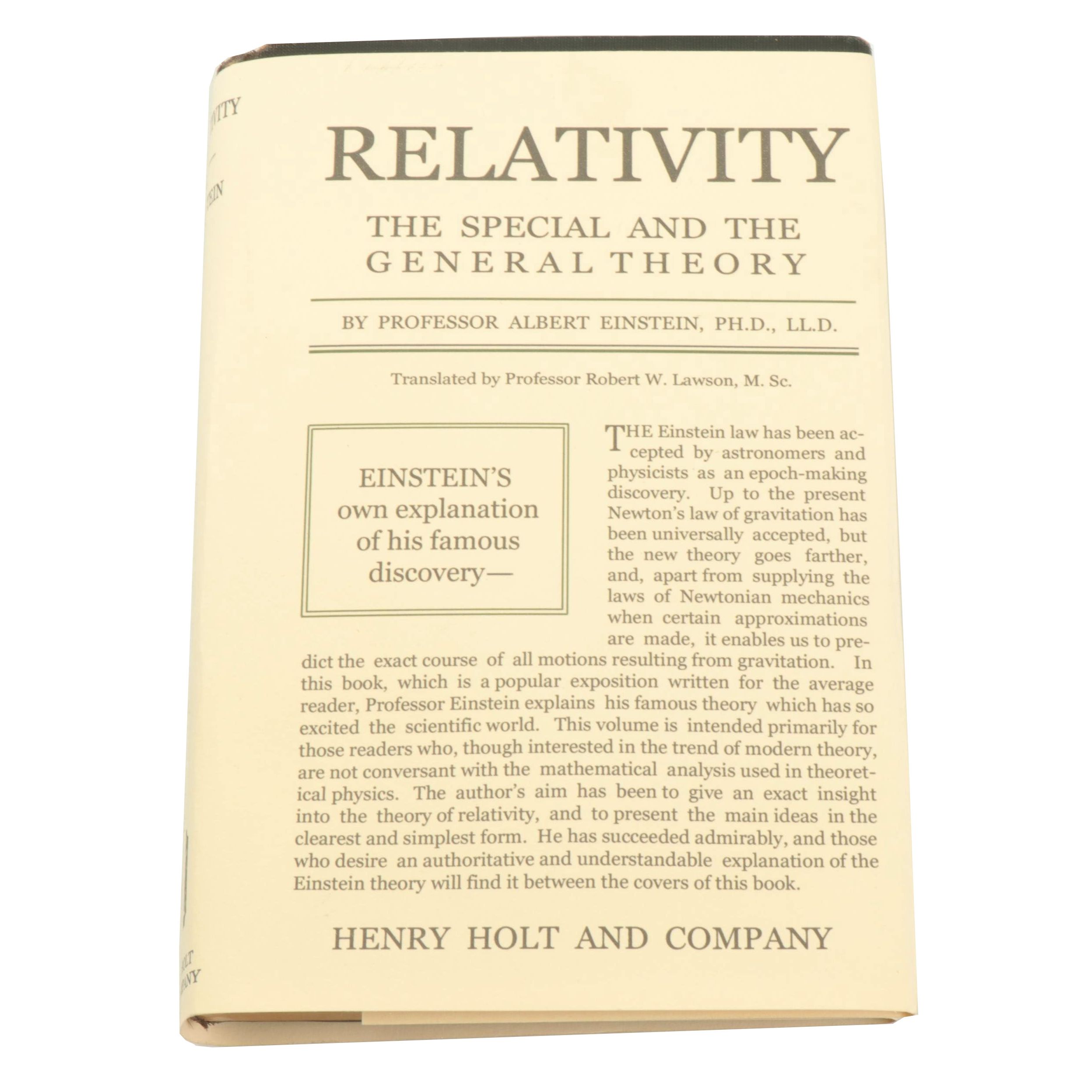 1920 First American Edition "Relativity" by Albert Einstein