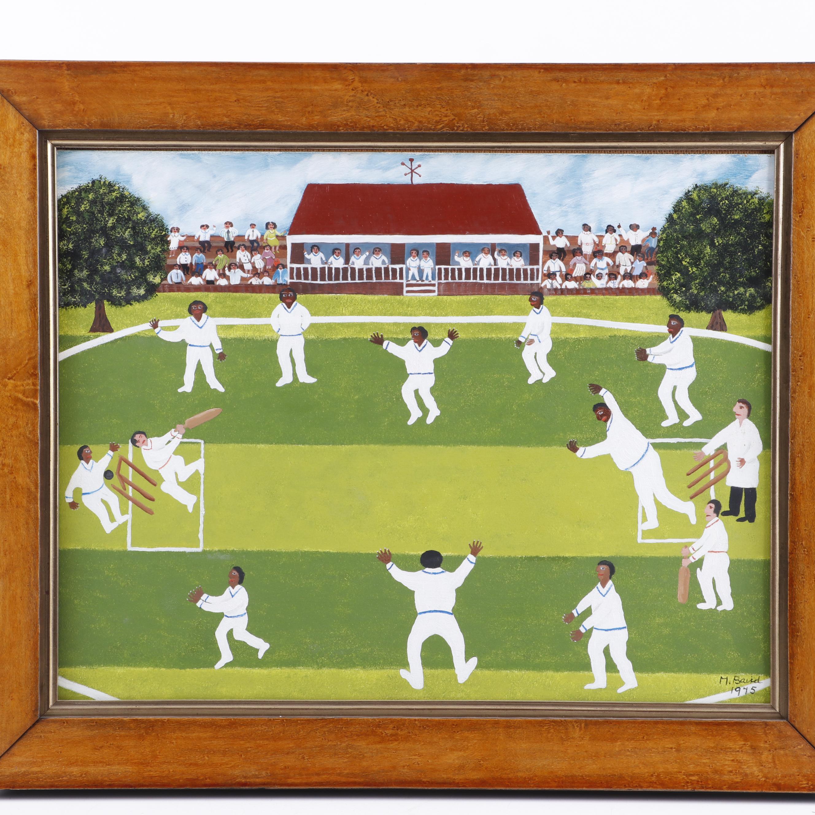 Margaret Baird Folk Art Oil Painting "England v West Indies", 1975