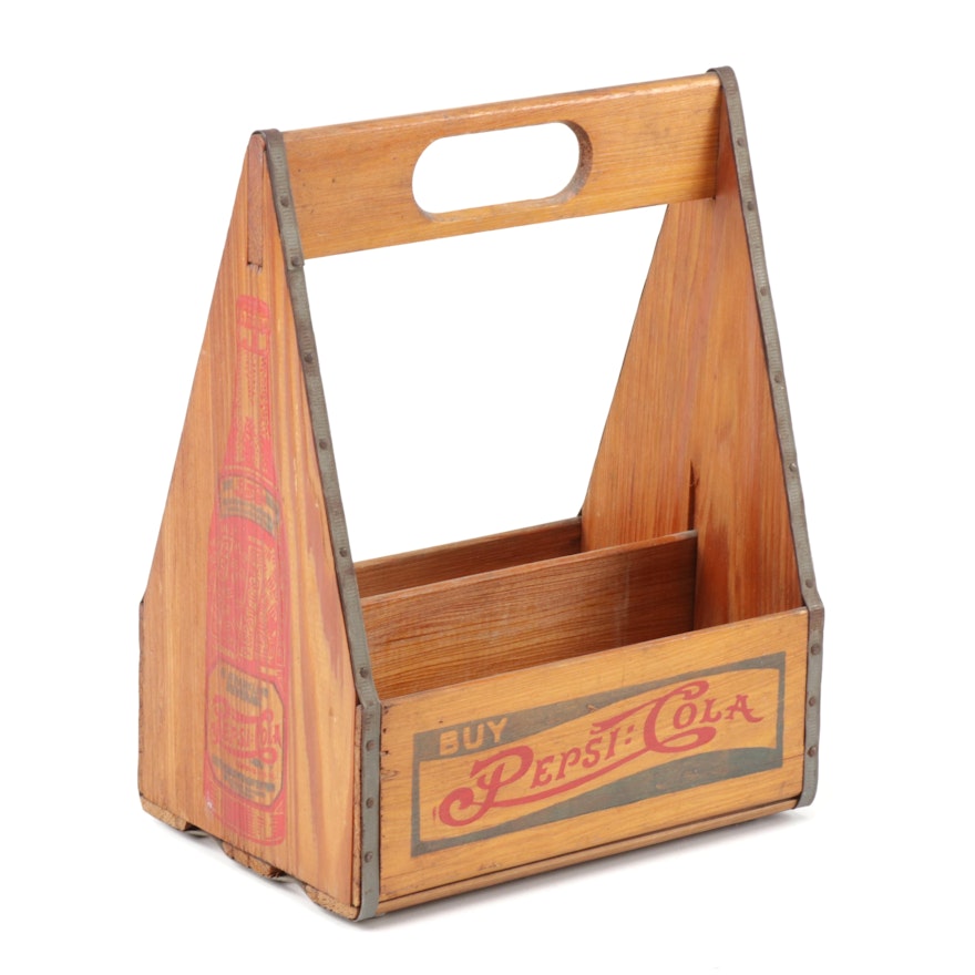 Pepsi-Cola Six Pack Wooden Bottle Carrier, 1930s