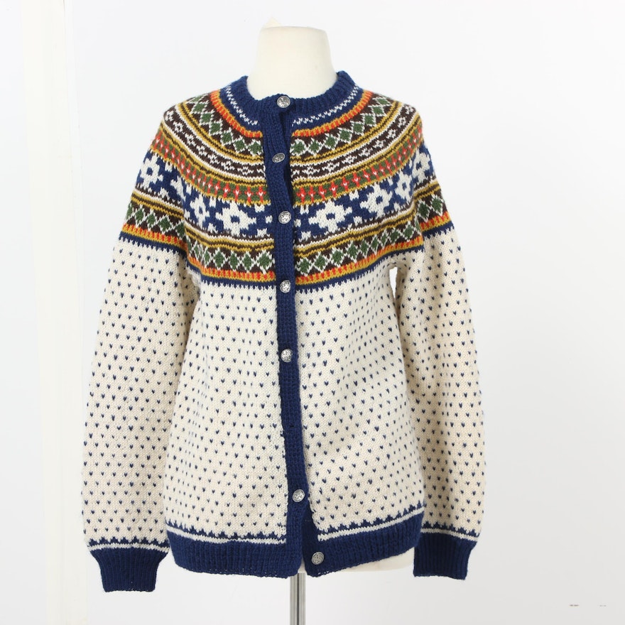 Norwegian Hand-Knit Wool Cardigan Sweater