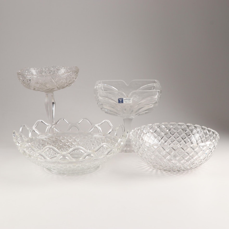 Pressed Glass Serveware Featuring Crystal Clear Industries and Pattern Glass