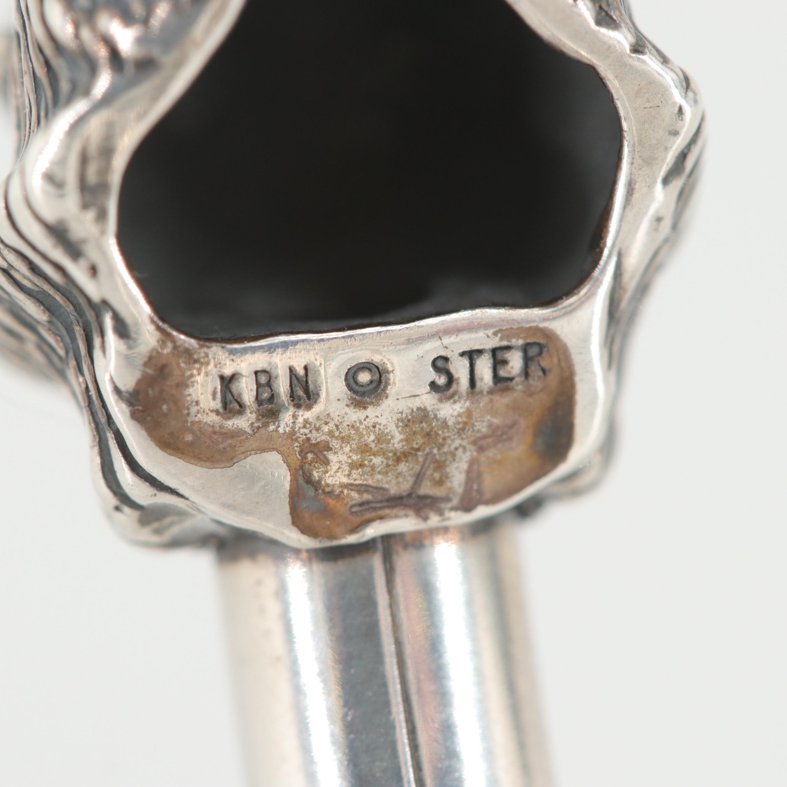 Vintage Kabana Sterling Silver Diamond  Wolf Head Cuff Bracelet