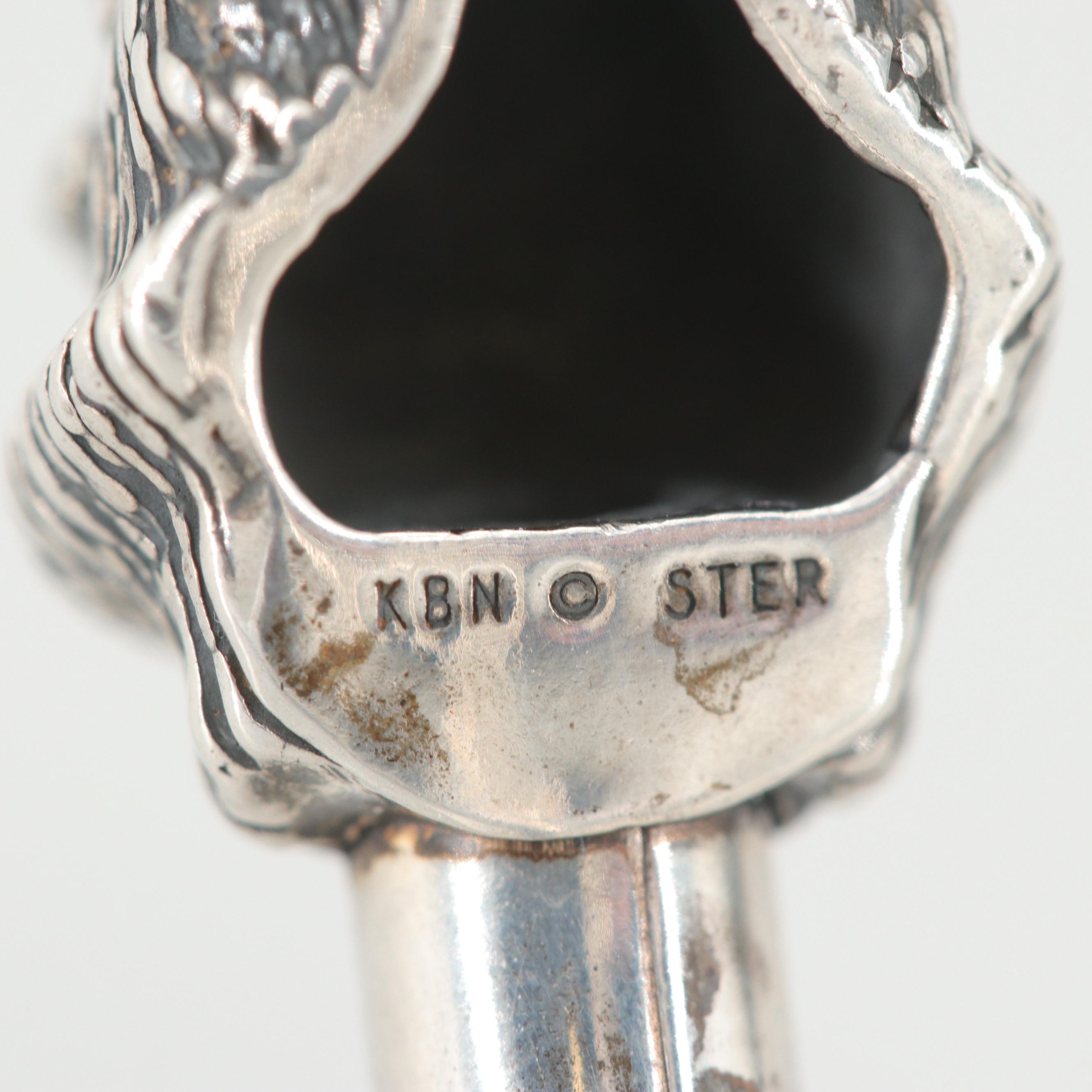 Vintage Kabana Sterling Silver Diamond  Wolf Head Cuff Bracelet