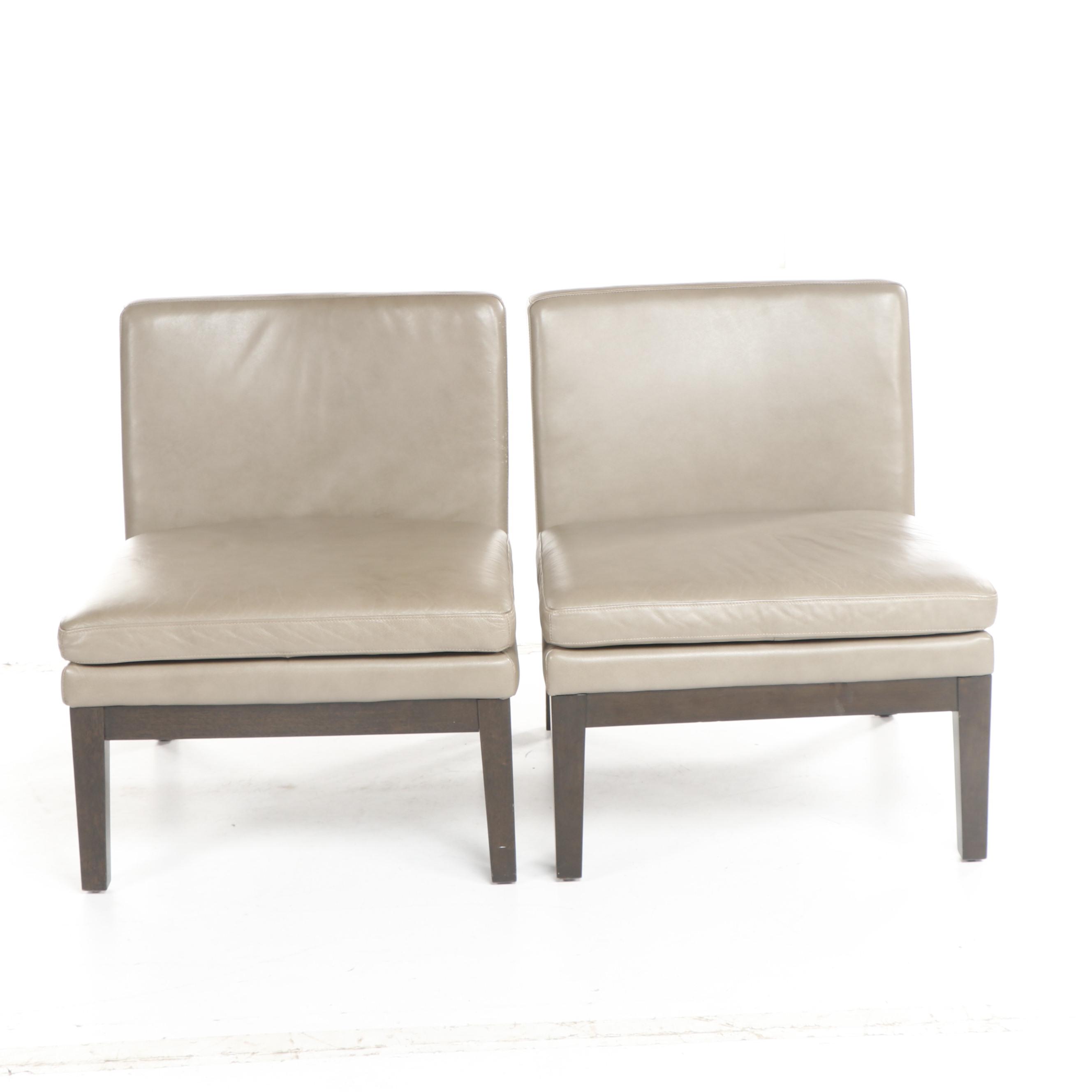 Pair of Contemporary West Elm Gray Upholstered Slipper Chairs