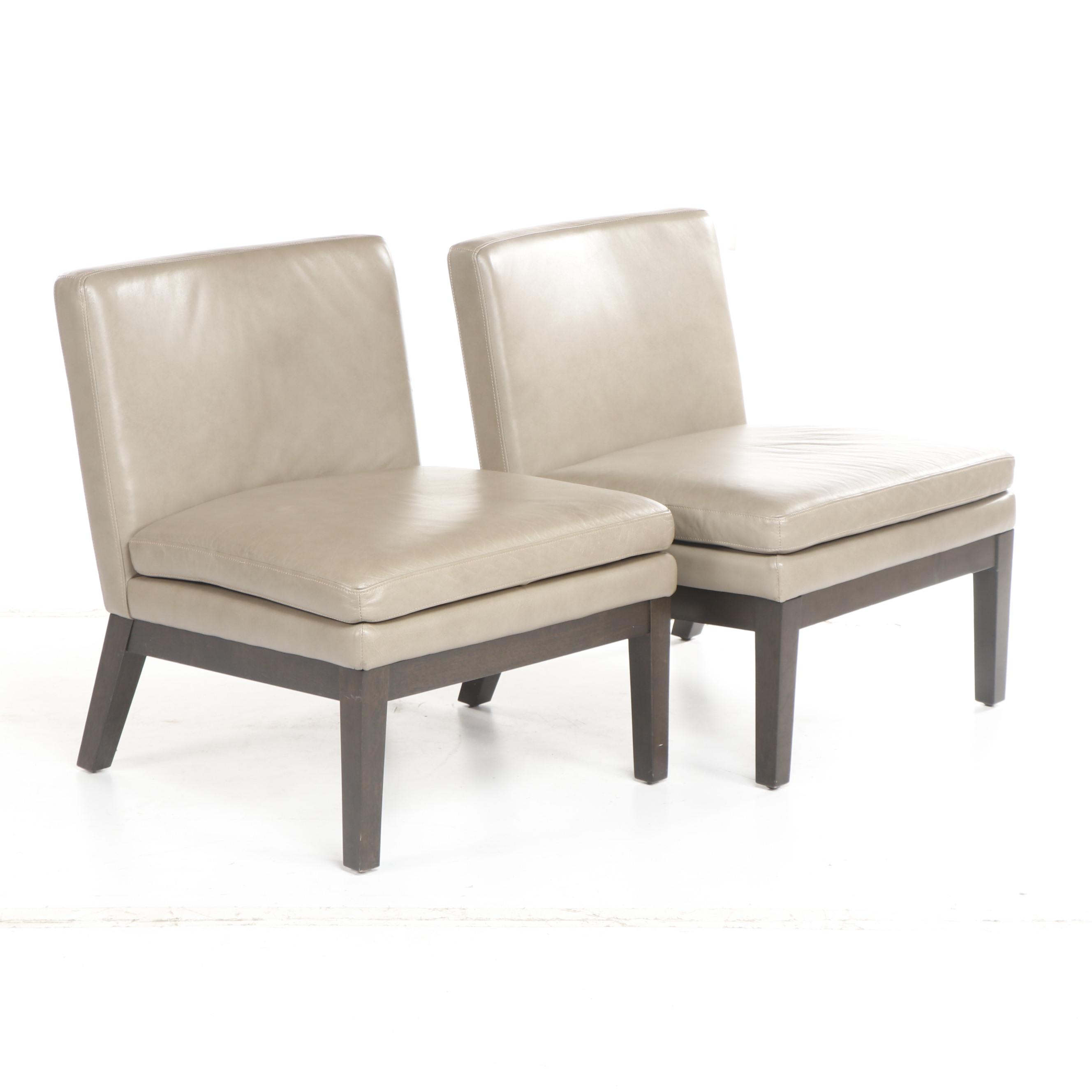 Pair of Contemporary West Elm Gray Upholstered Slipper Chairs