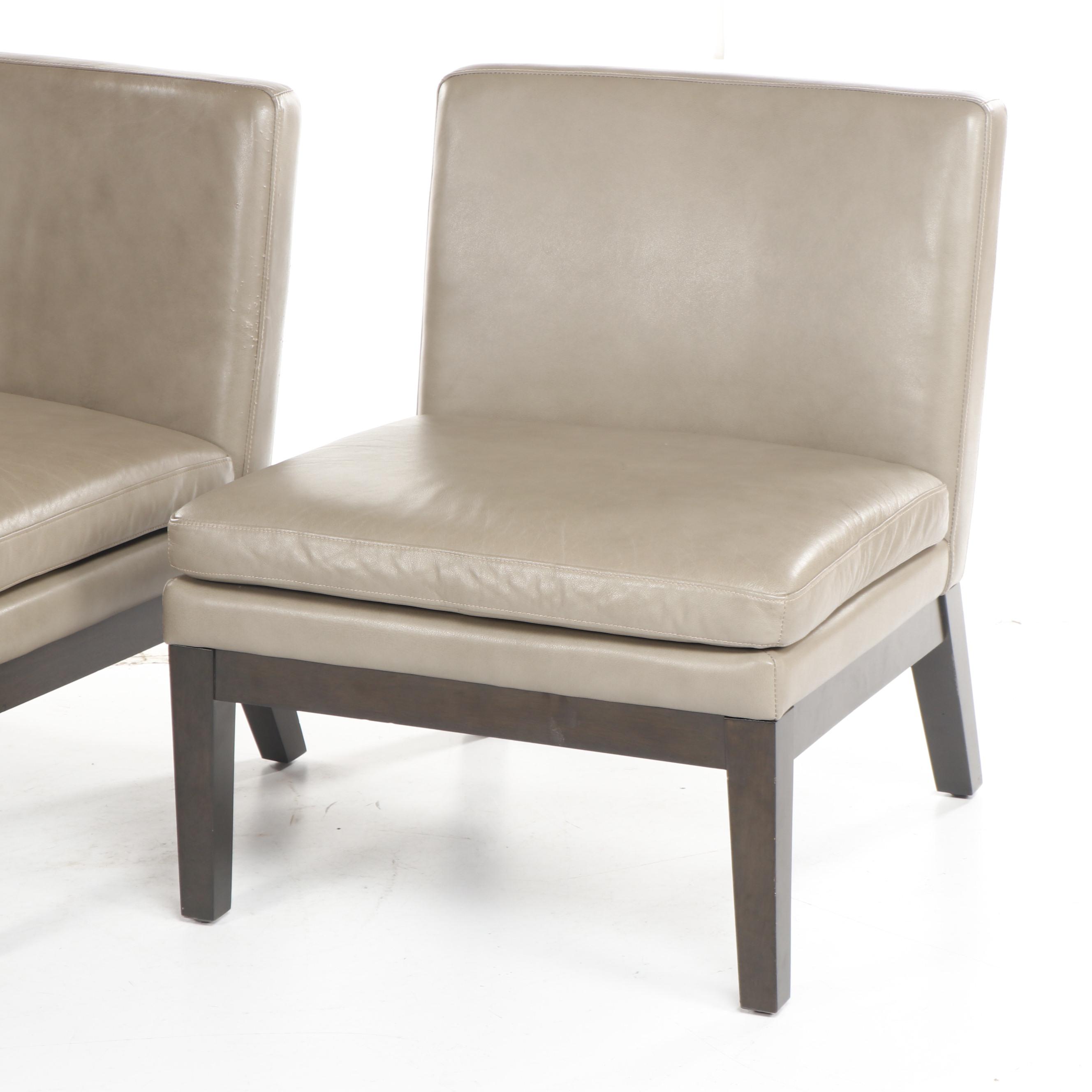 Pair of Contemporary West Elm Gray Upholstered Slipper Chairs