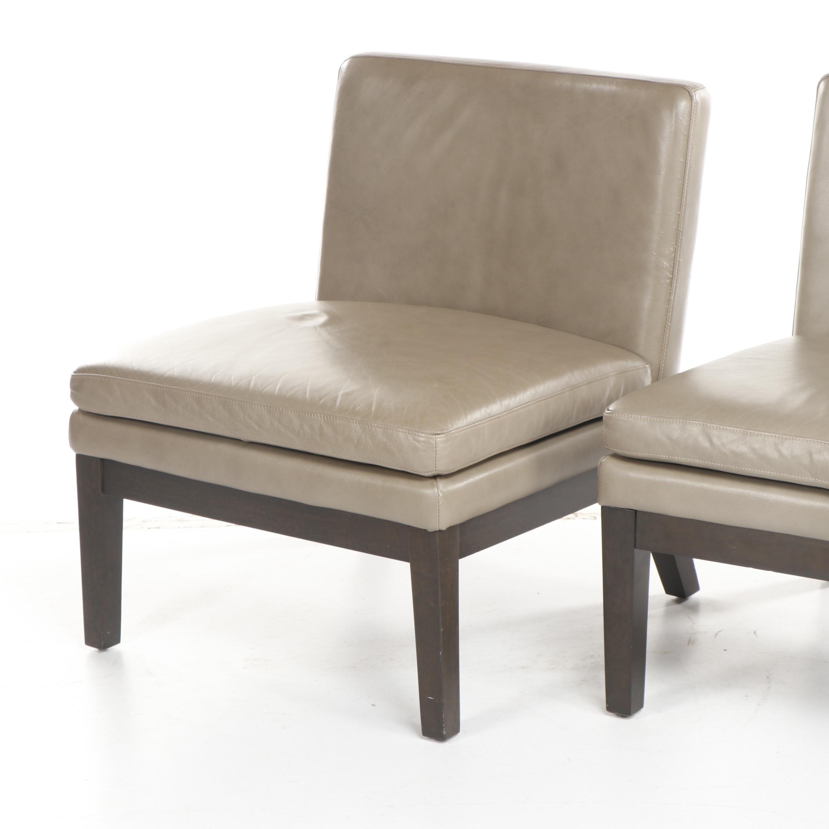 Pair of Contemporary West Elm Gray Upholstered Slipper Chairs