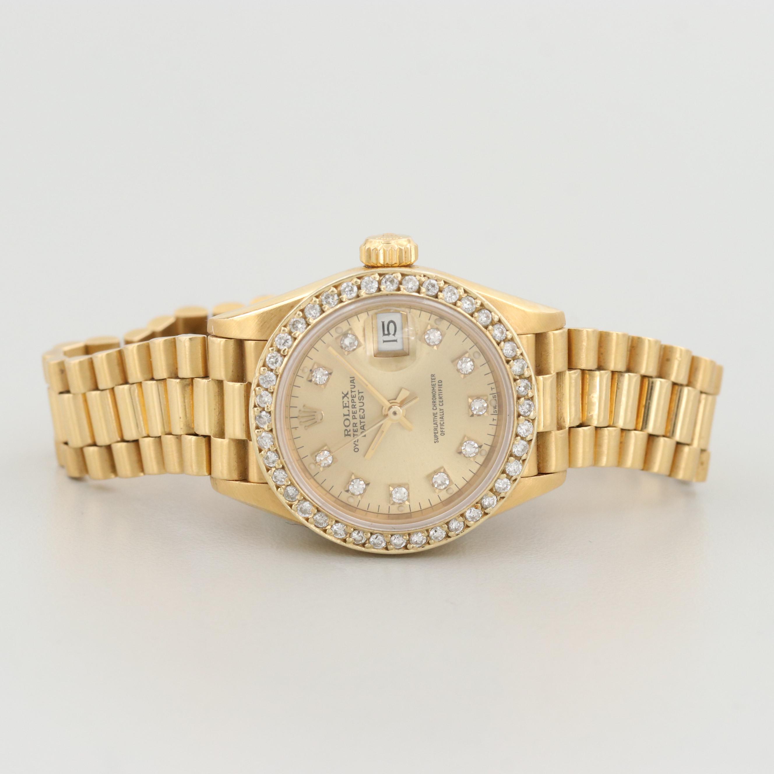 Rolex President 18K Yellow Gold Diamond Watch, 1989