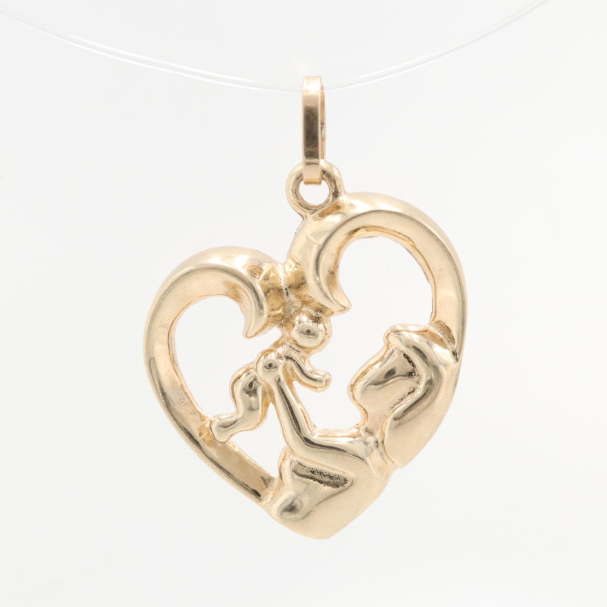 10K Yellow Gold Mother and Child Pendant