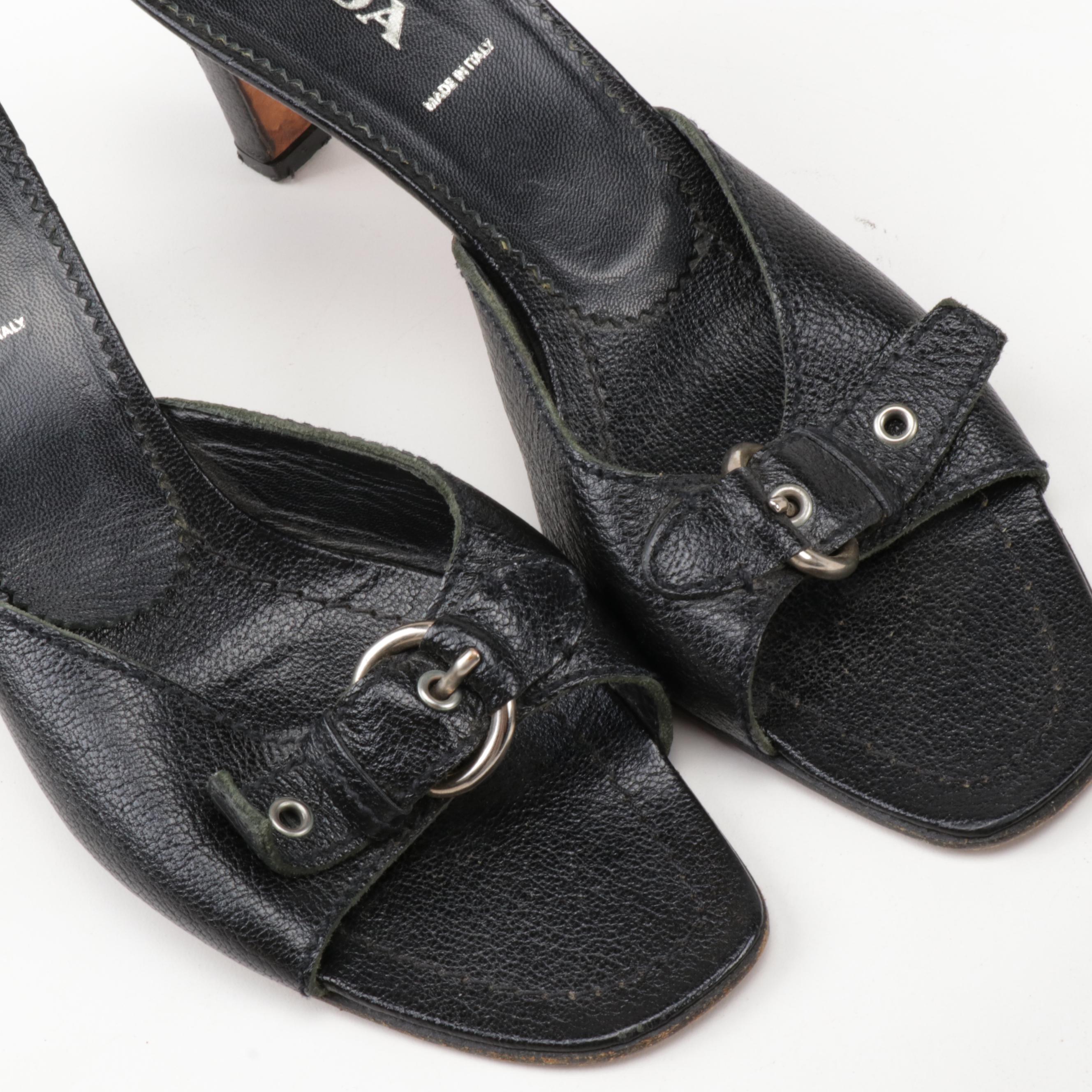 Prada Black Leather Slip-On Shoes and Heels