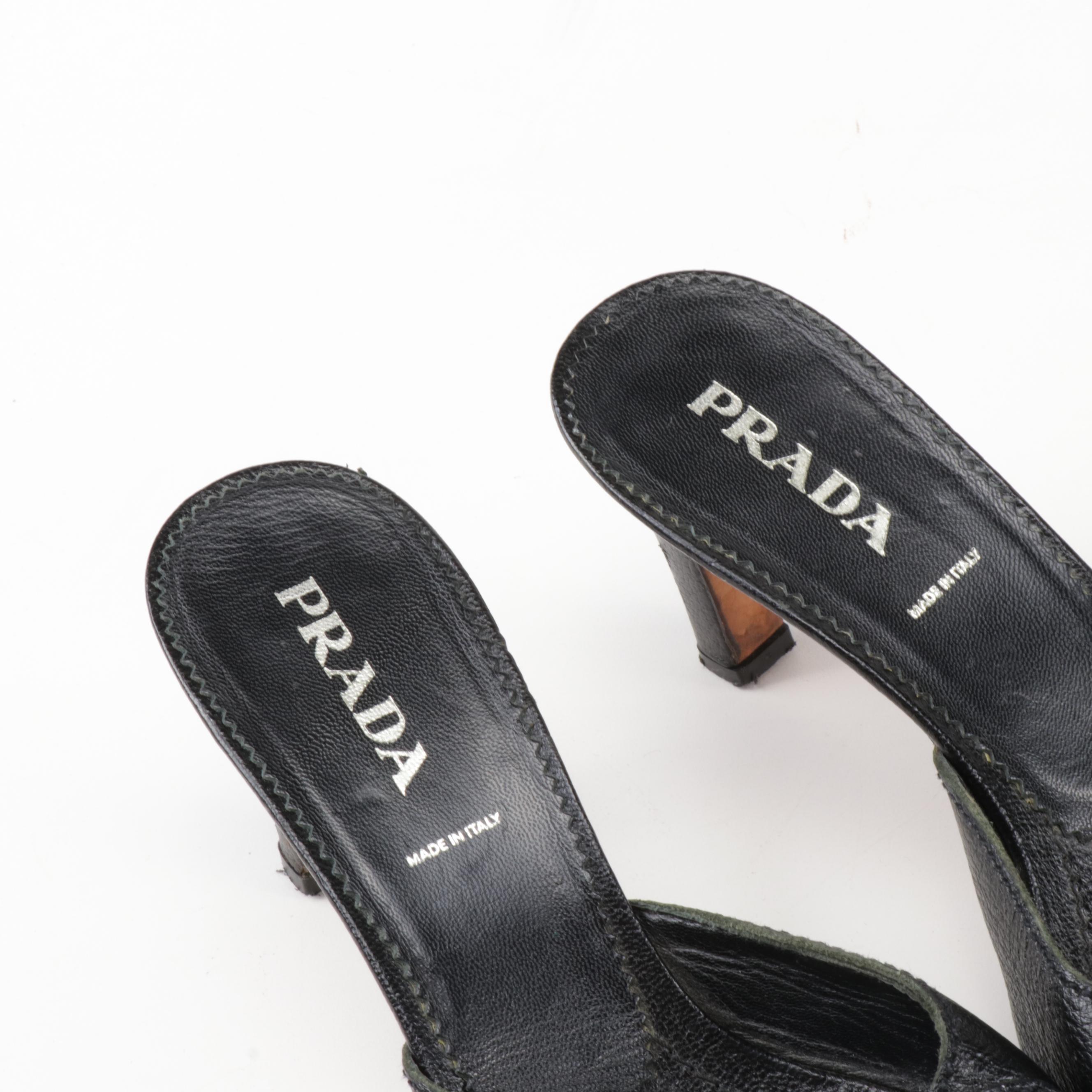 Prada Black Leather Slip-On Shoes and Heels