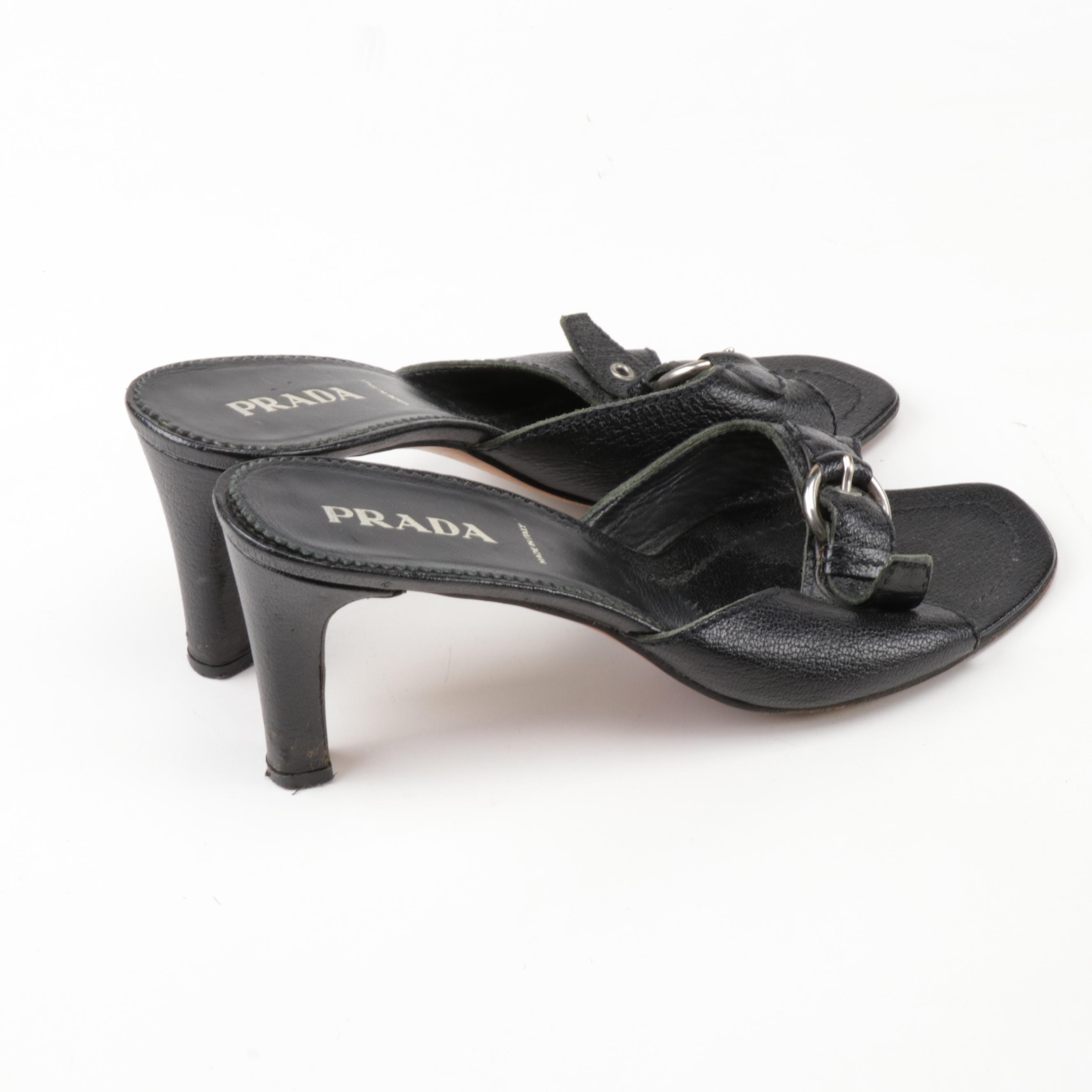 Prada Black Leather Slip-On Shoes and Heels