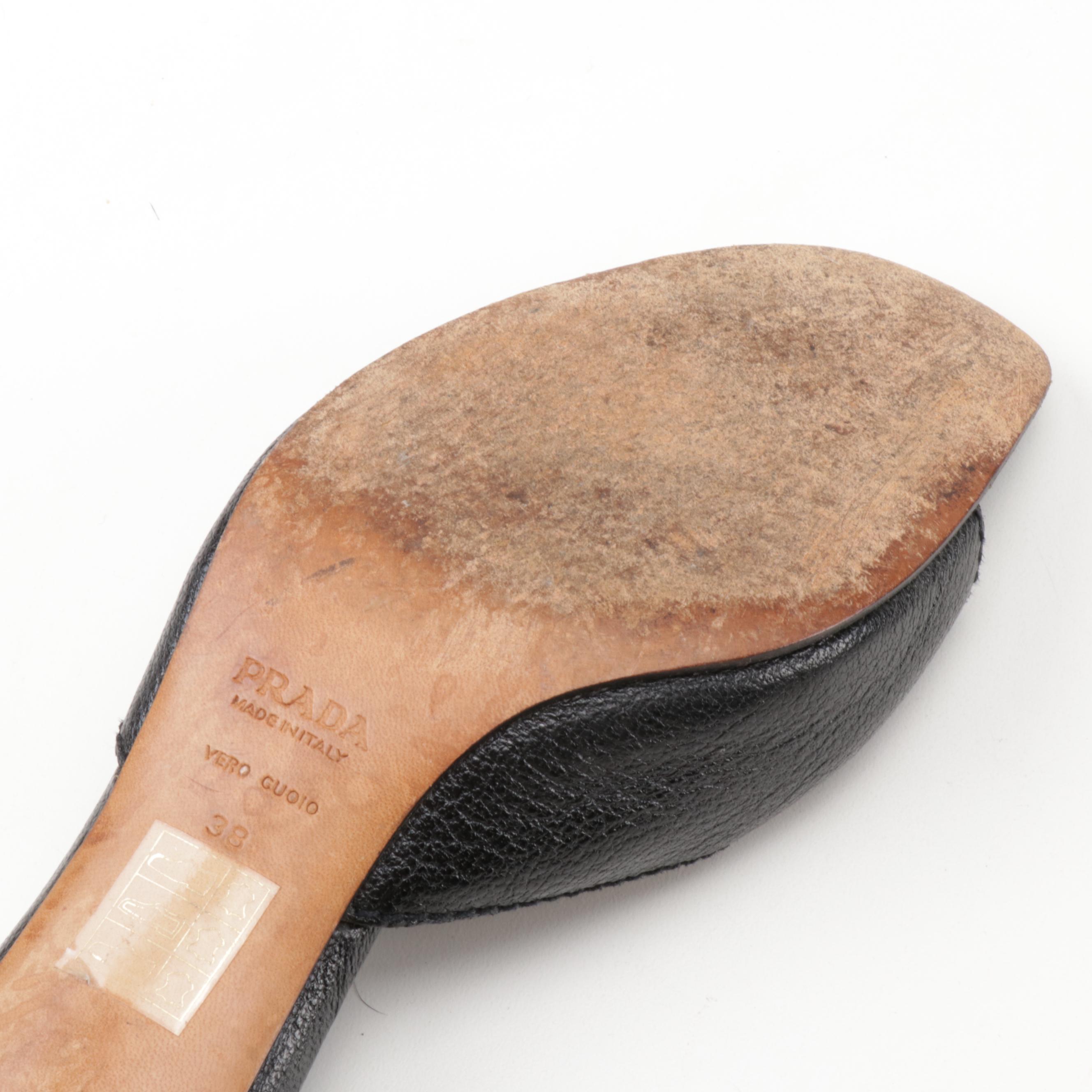 Prada Black Leather Slip-On Shoes and Heels