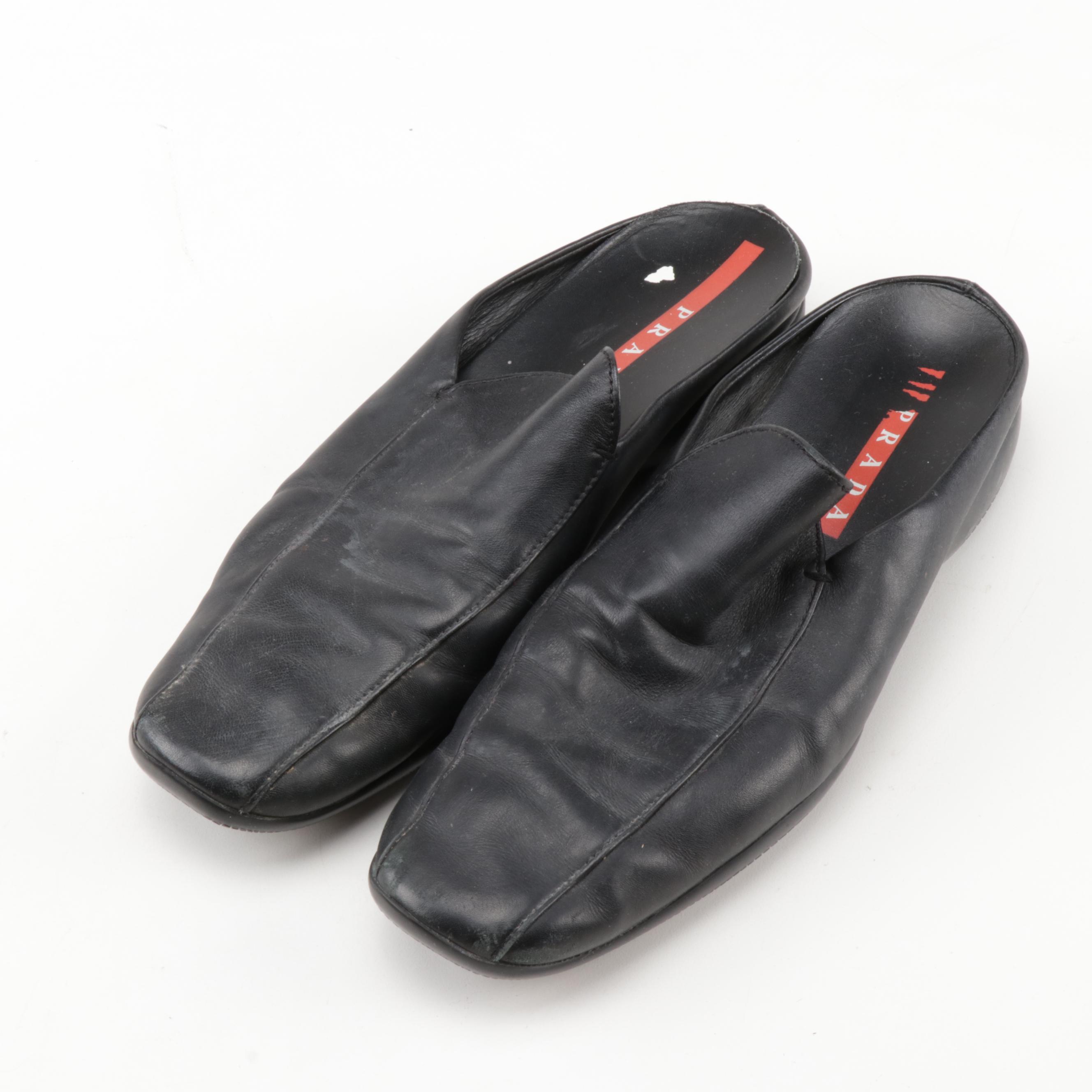 Prada Black Leather Slip-On Shoes and Heels