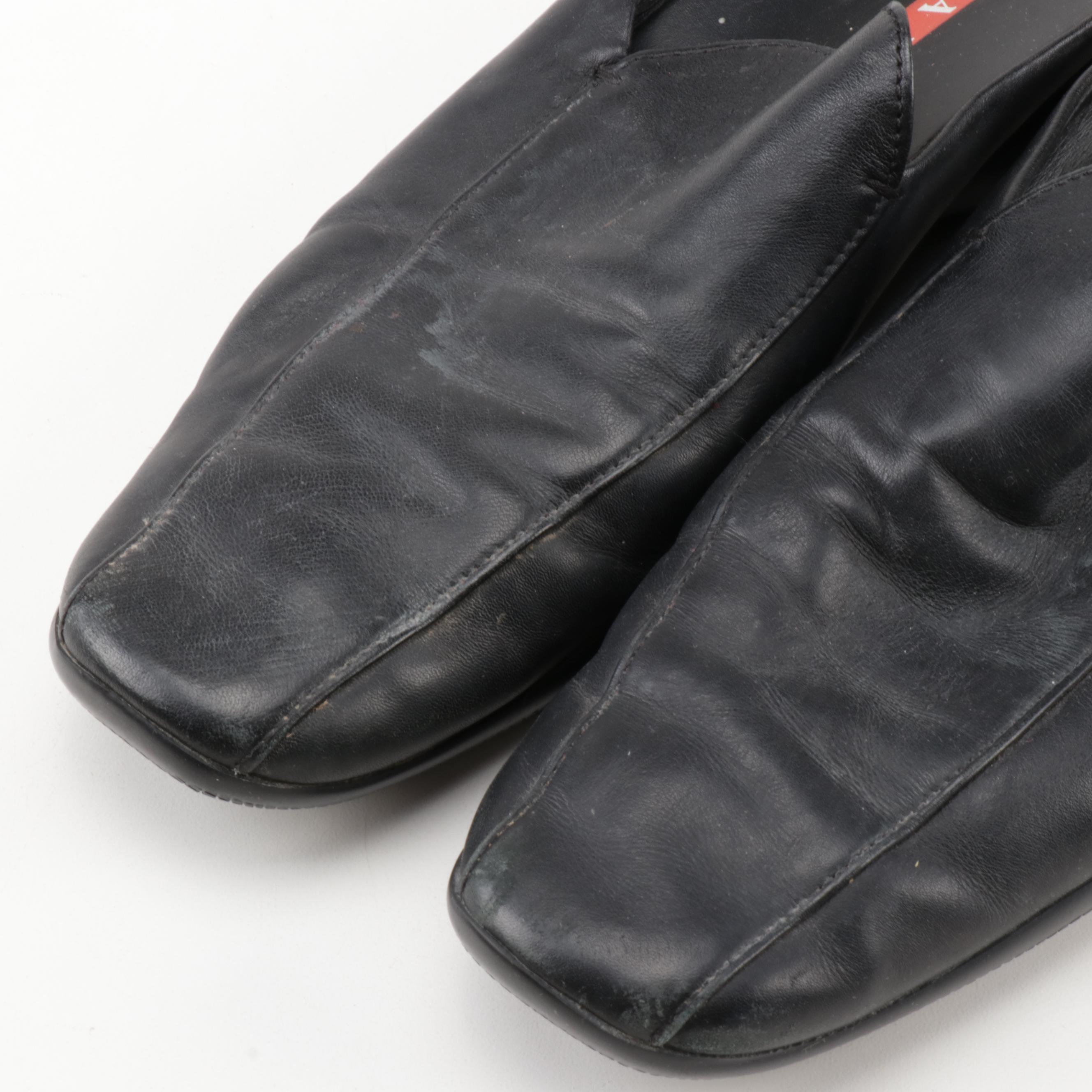 Prada Black Leather Slip-On Shoes and Heels