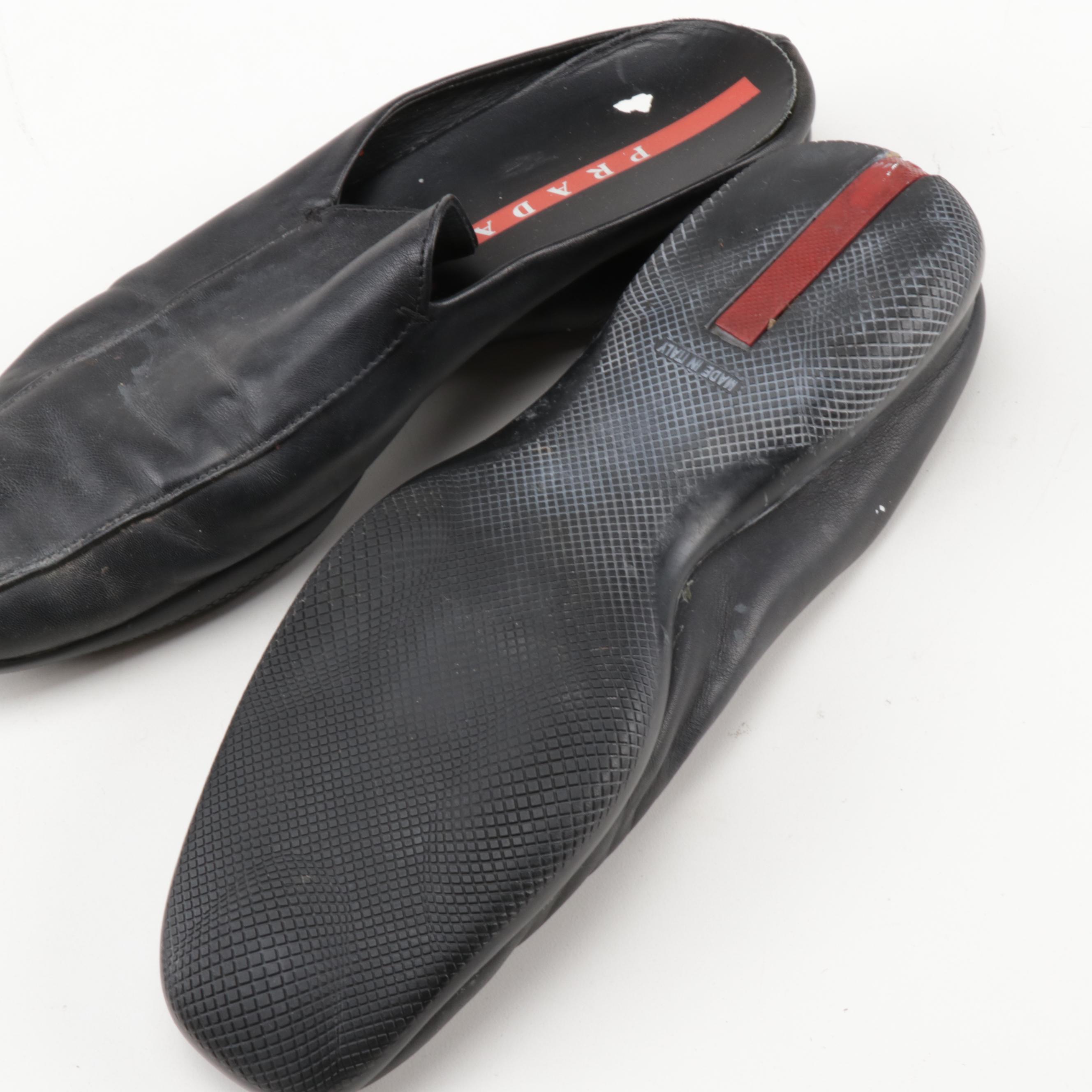 Prada Black Leather Slip-On Shoes and Heels