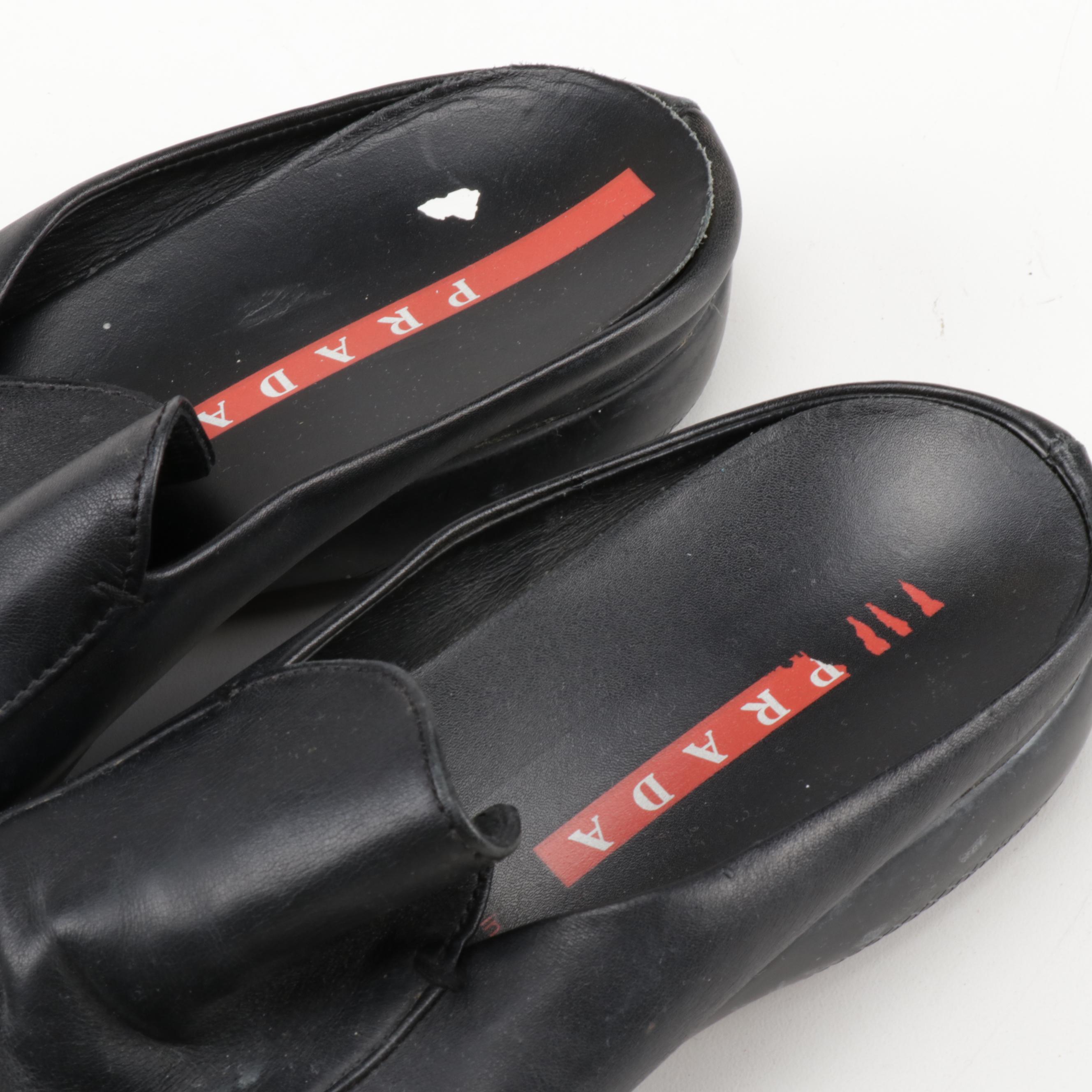 Prada Black Leather Slip-On Shoes and Heels