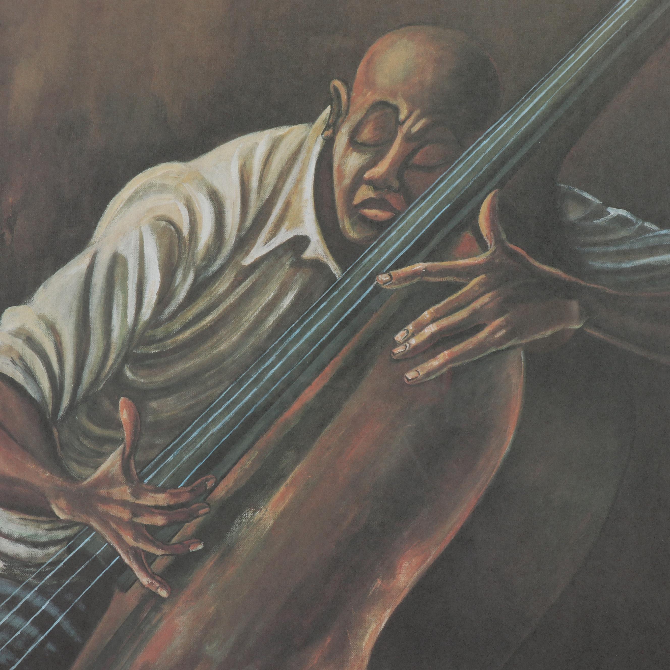 Ernie Barnes Offset Lithograph "The Bassist"
