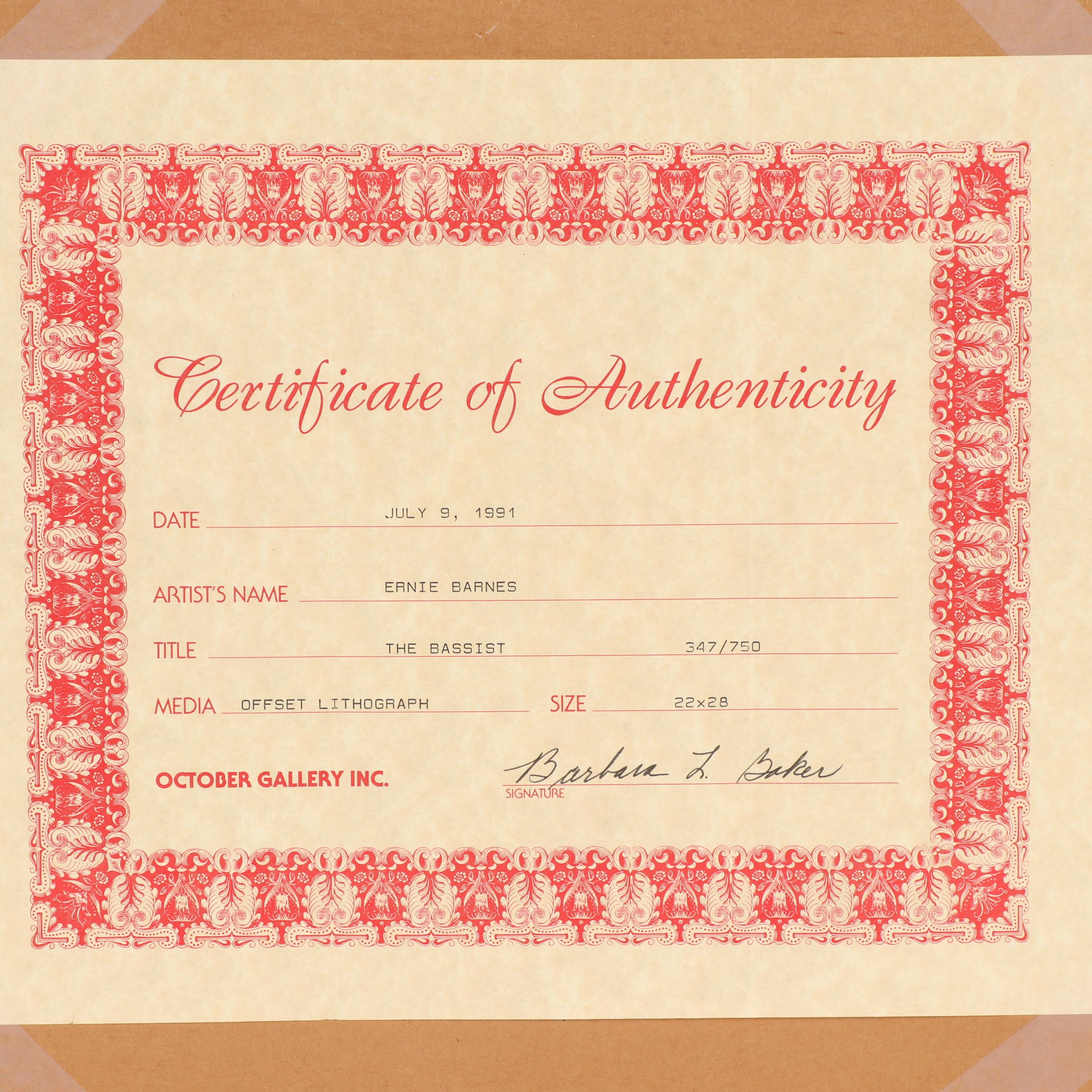 Ernie Barnes Offset Lithograph "The Bassist"