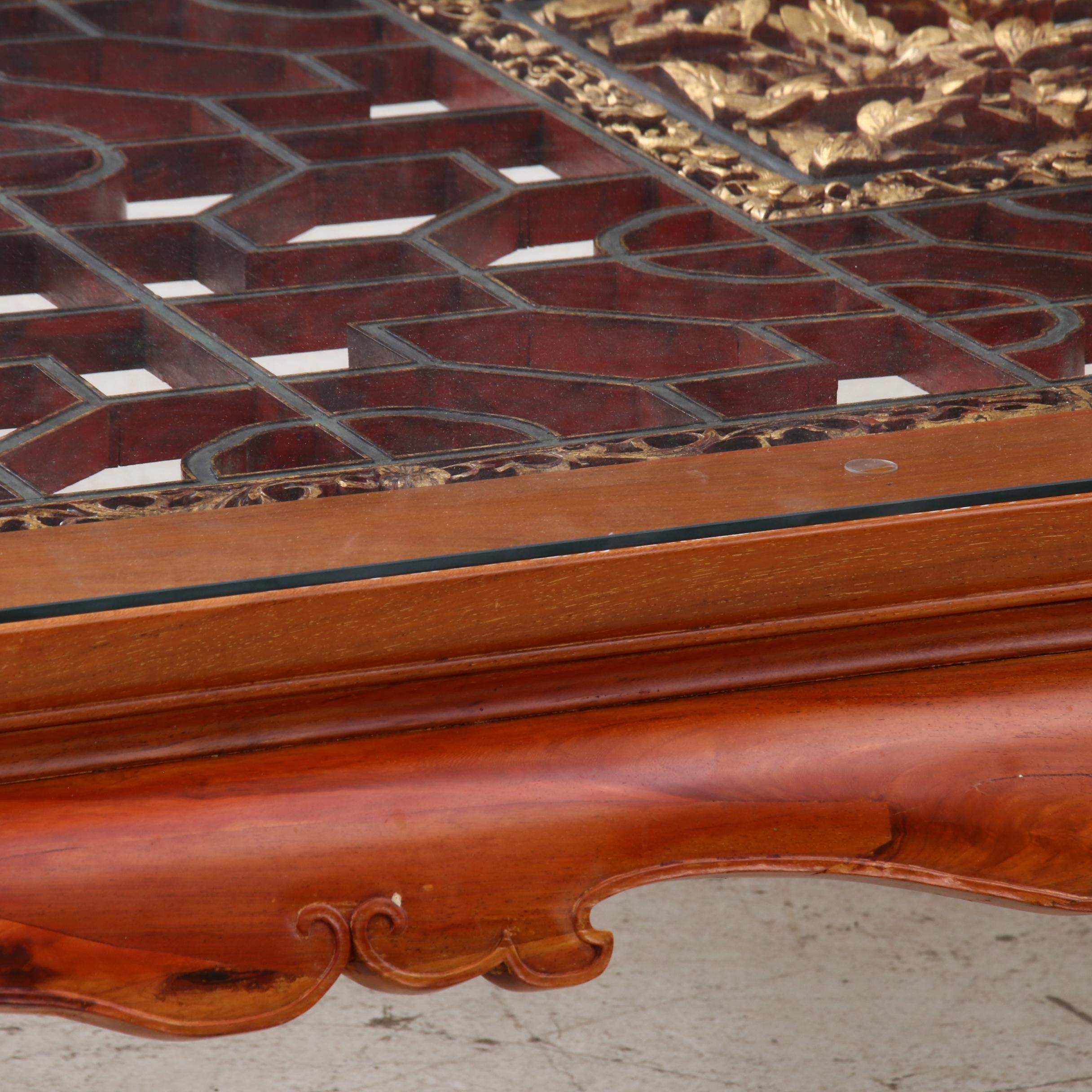 Large Custom Chinese Rosewood Coffee Table With Fretwork Panel, Mid-20th Century