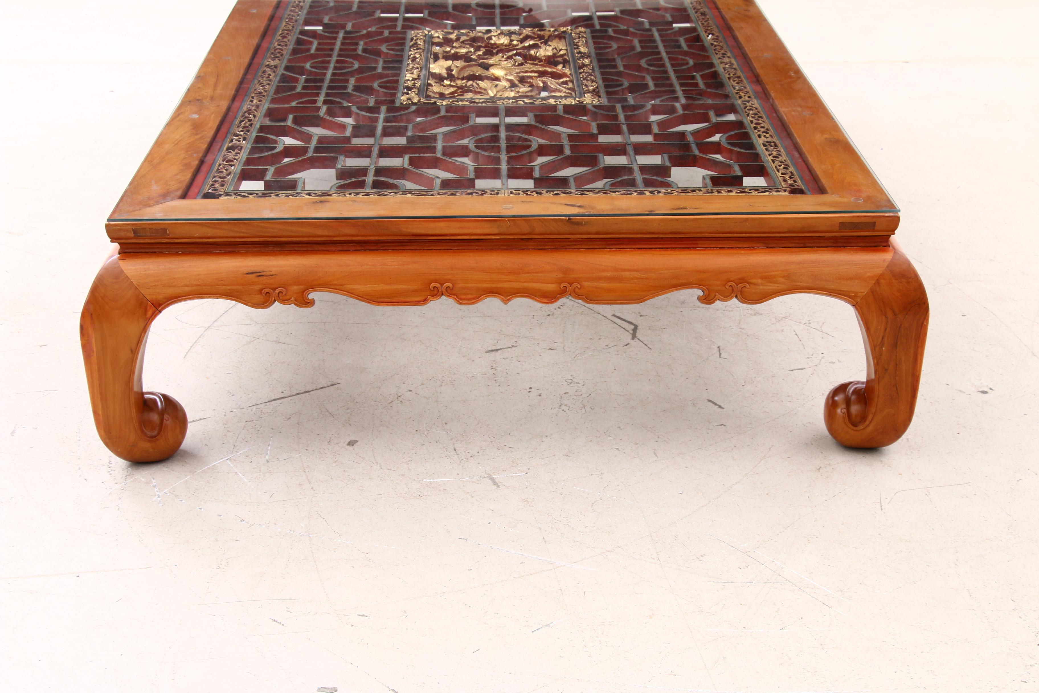 Large Custom Chinese Rosewood Coffee Table With Fretwork Panel, Mid-20th Century