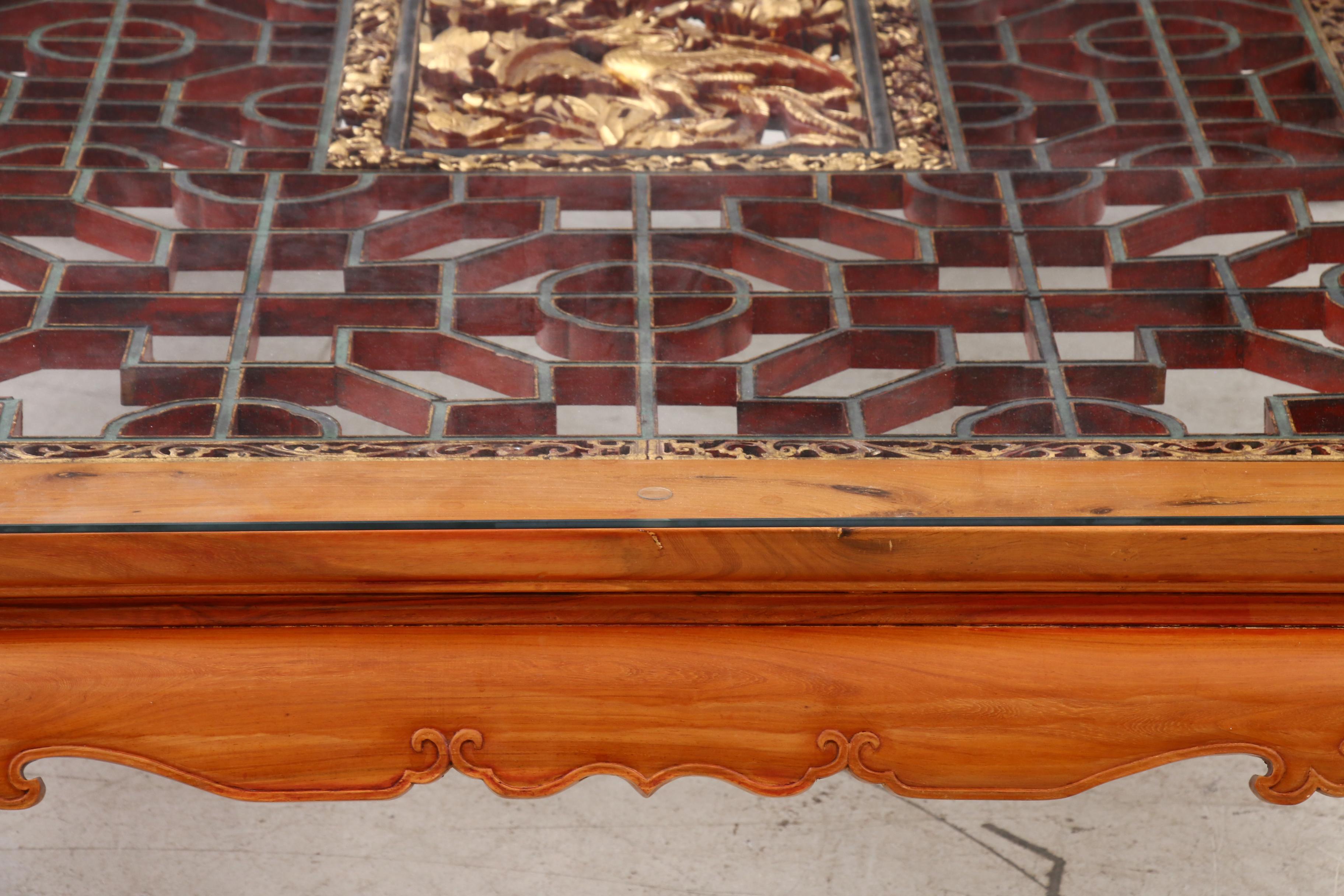 Large Custom Chinese Rosewood Coffee Table With Fretwork Panel, Mid-20th Century