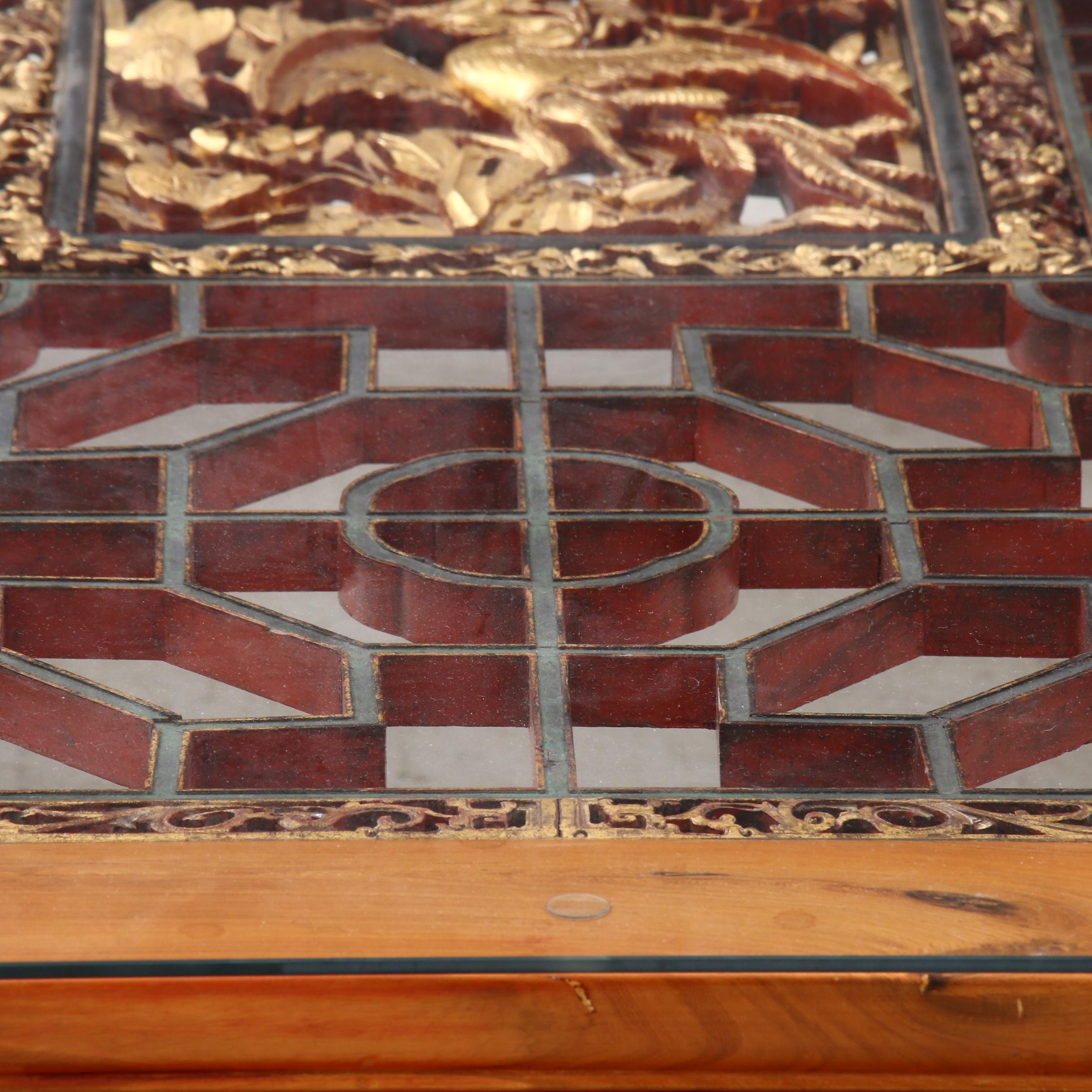 Large Custom Chinese Rosewood Coffee Table With Fretwork Panel, Mid-20th Century