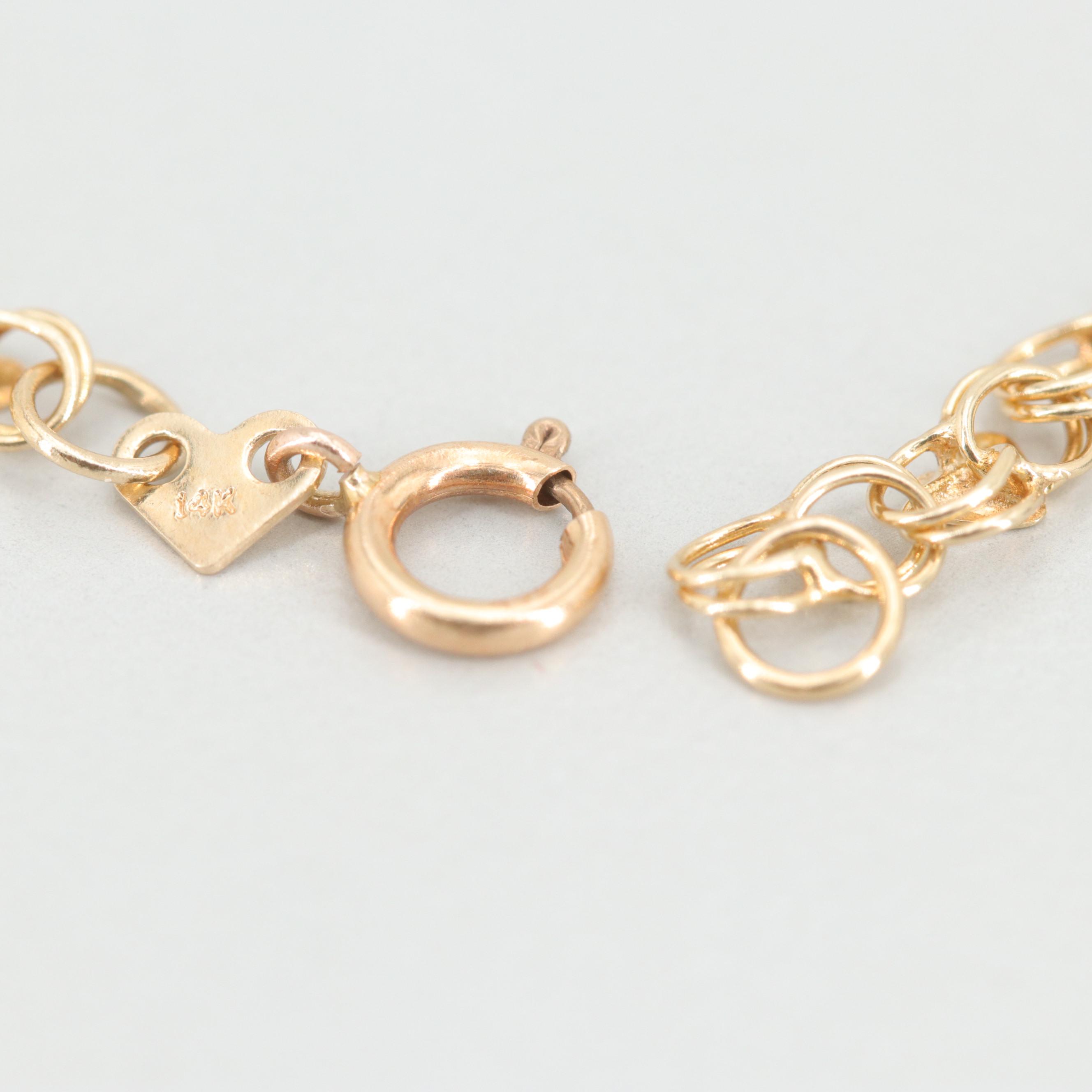 14K Yellow Gold Double Link Heart Bracelet