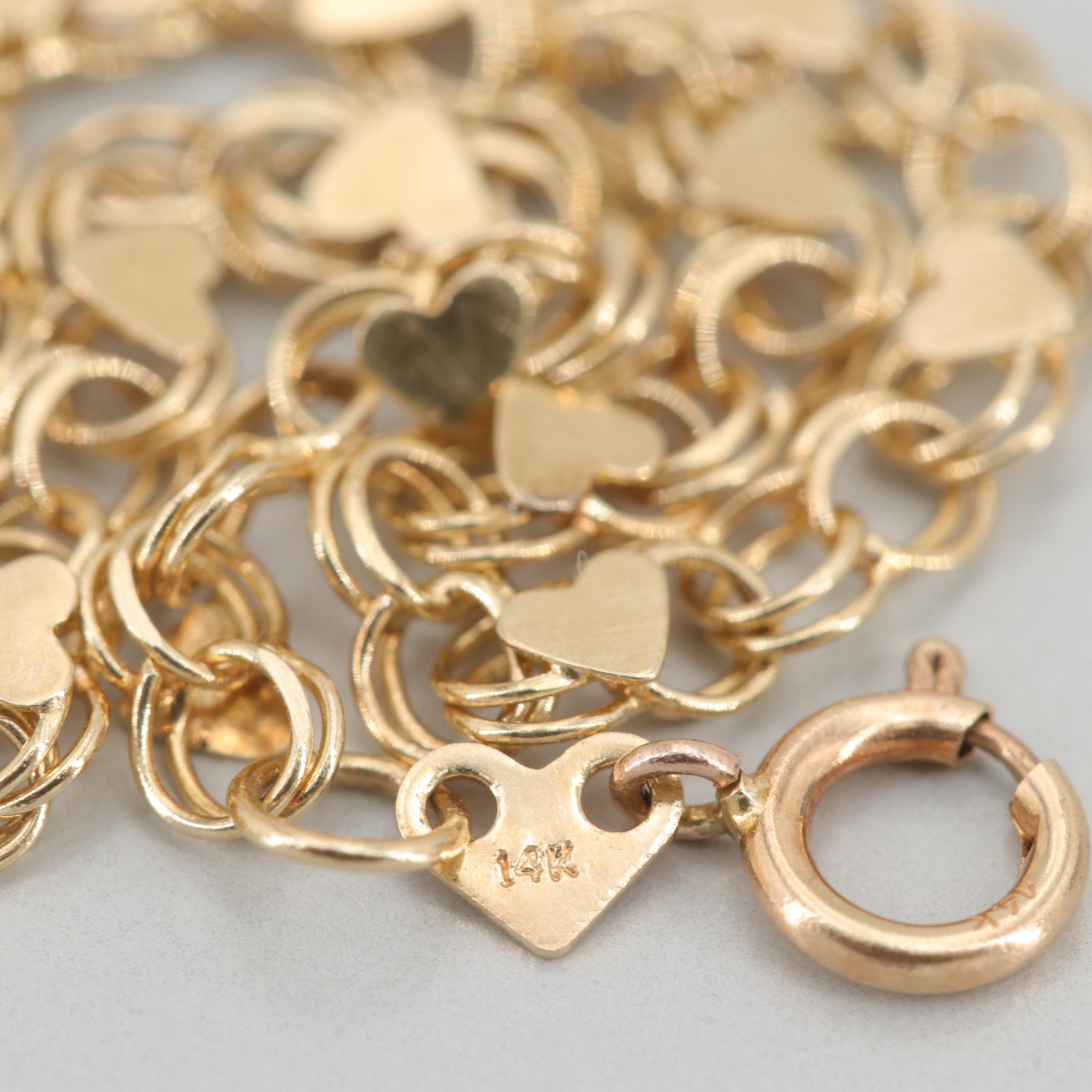 14K Yellow Gold Double Link Heart Bracelet