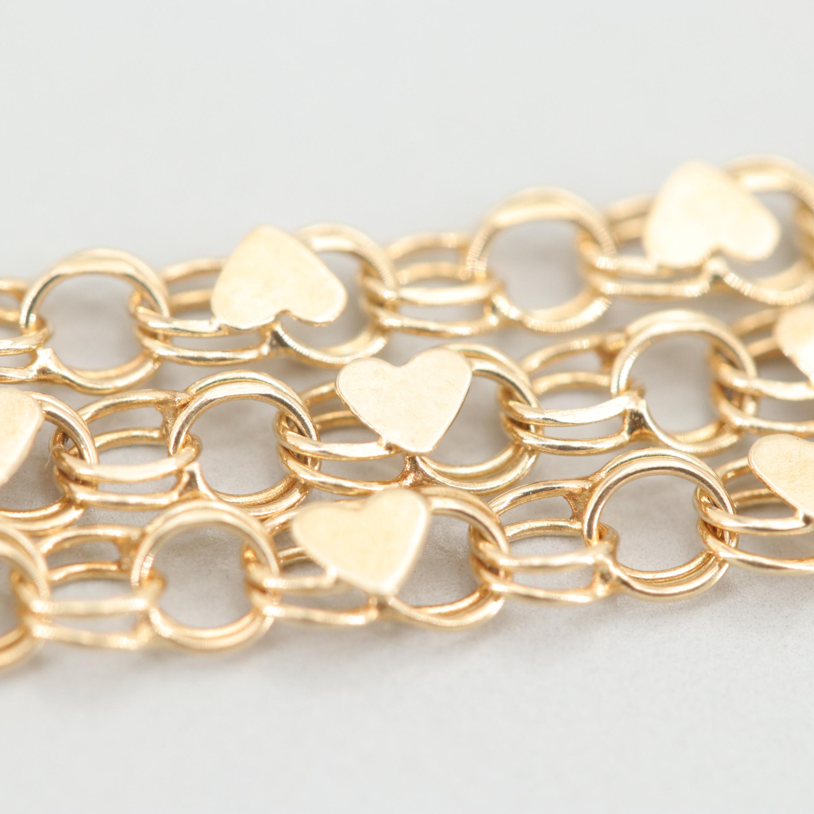 14K Yellow Gold Double Link Heart Bracelet