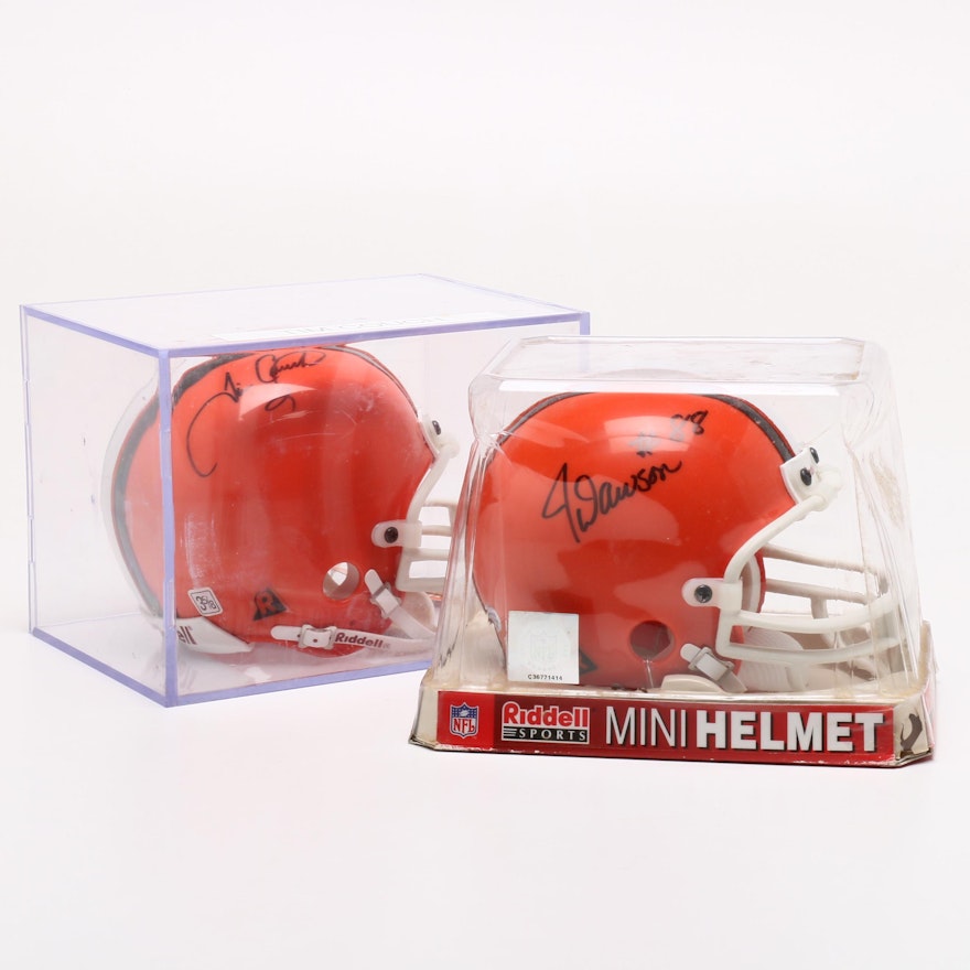 Tim Couch and Ja Juan Dawson Cleveland Browns Signed Mini Football Helmets