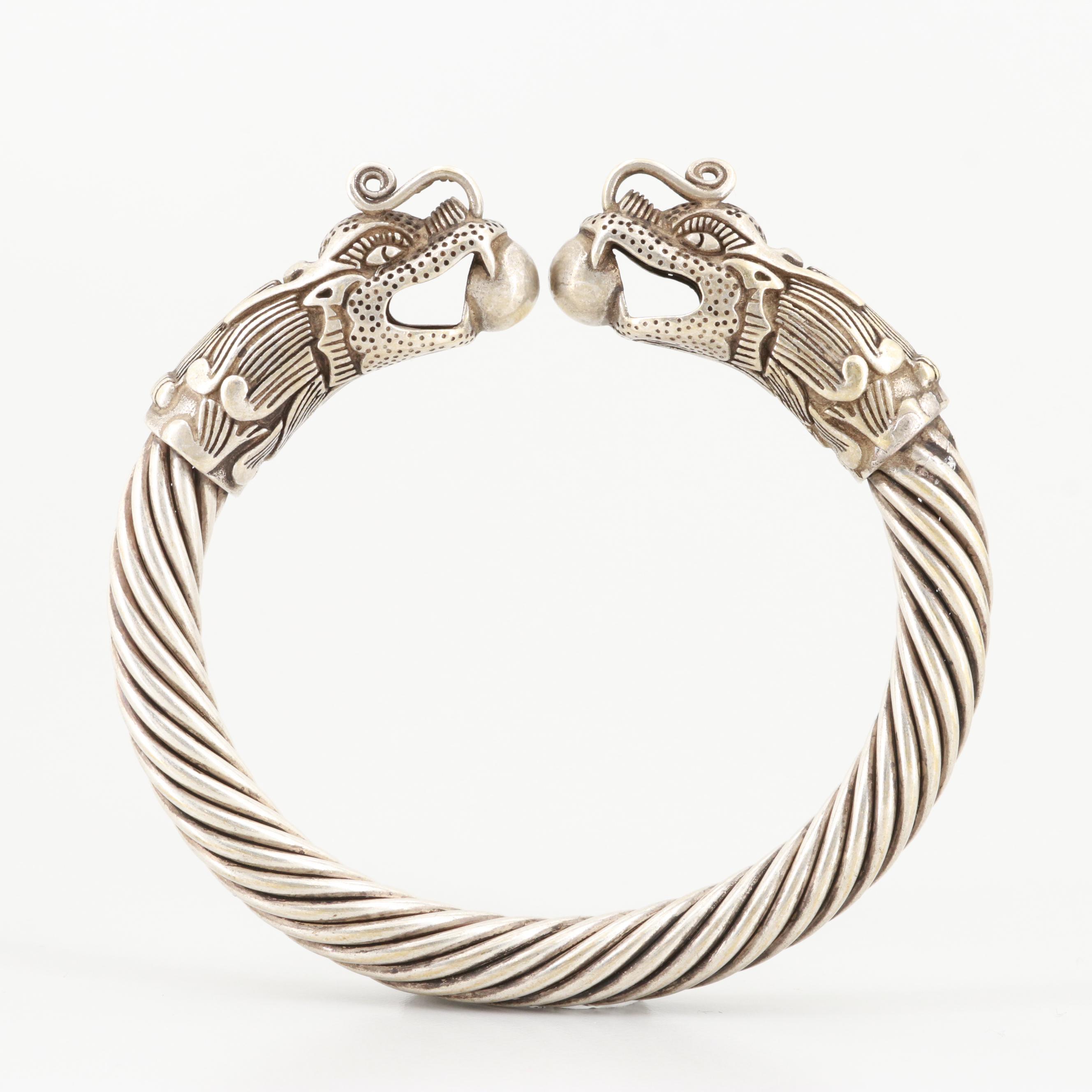 Tibetan Silver Tone Double Head Dragon Bracelet