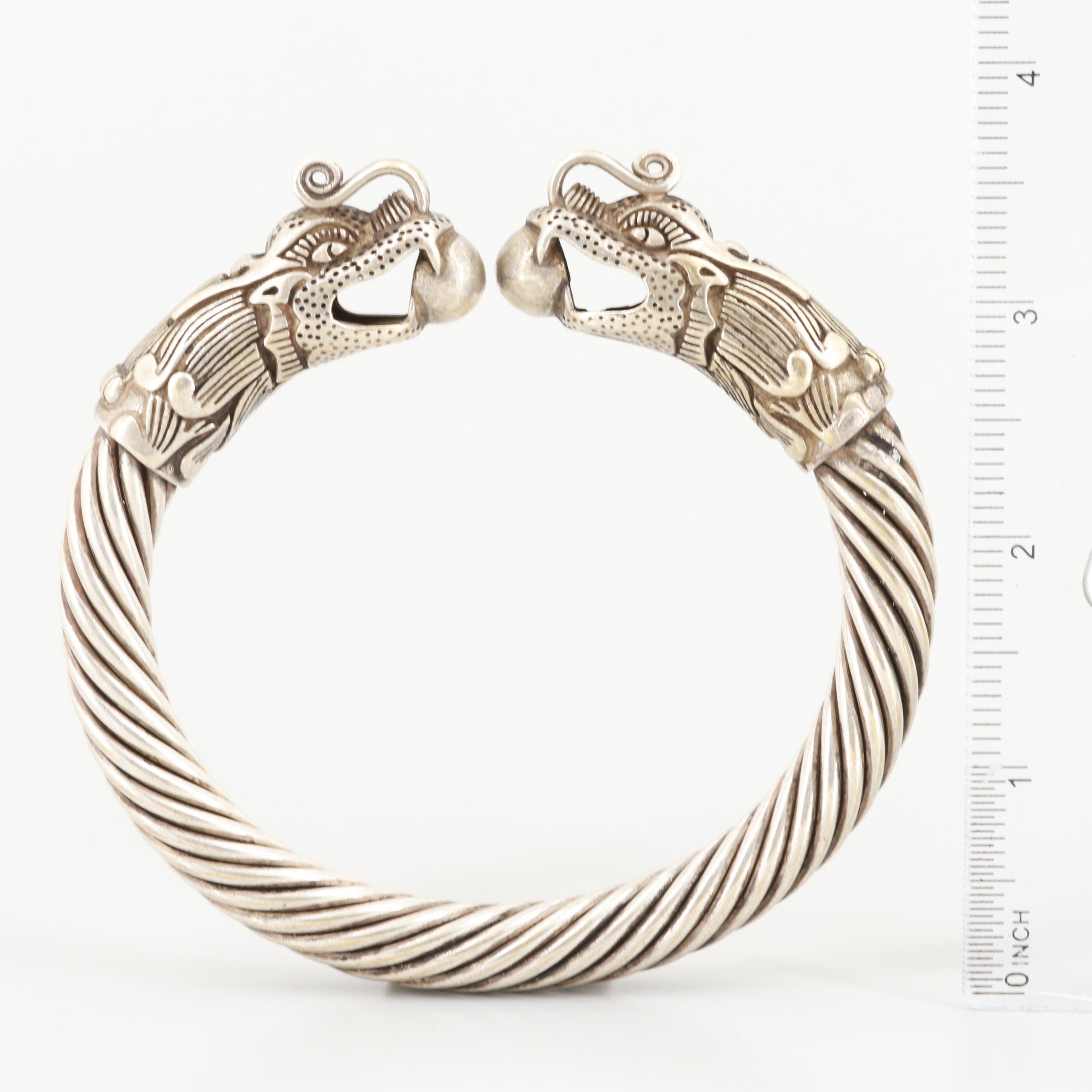 Tibetan Silver Tone Double Head Dragon Bracelet
