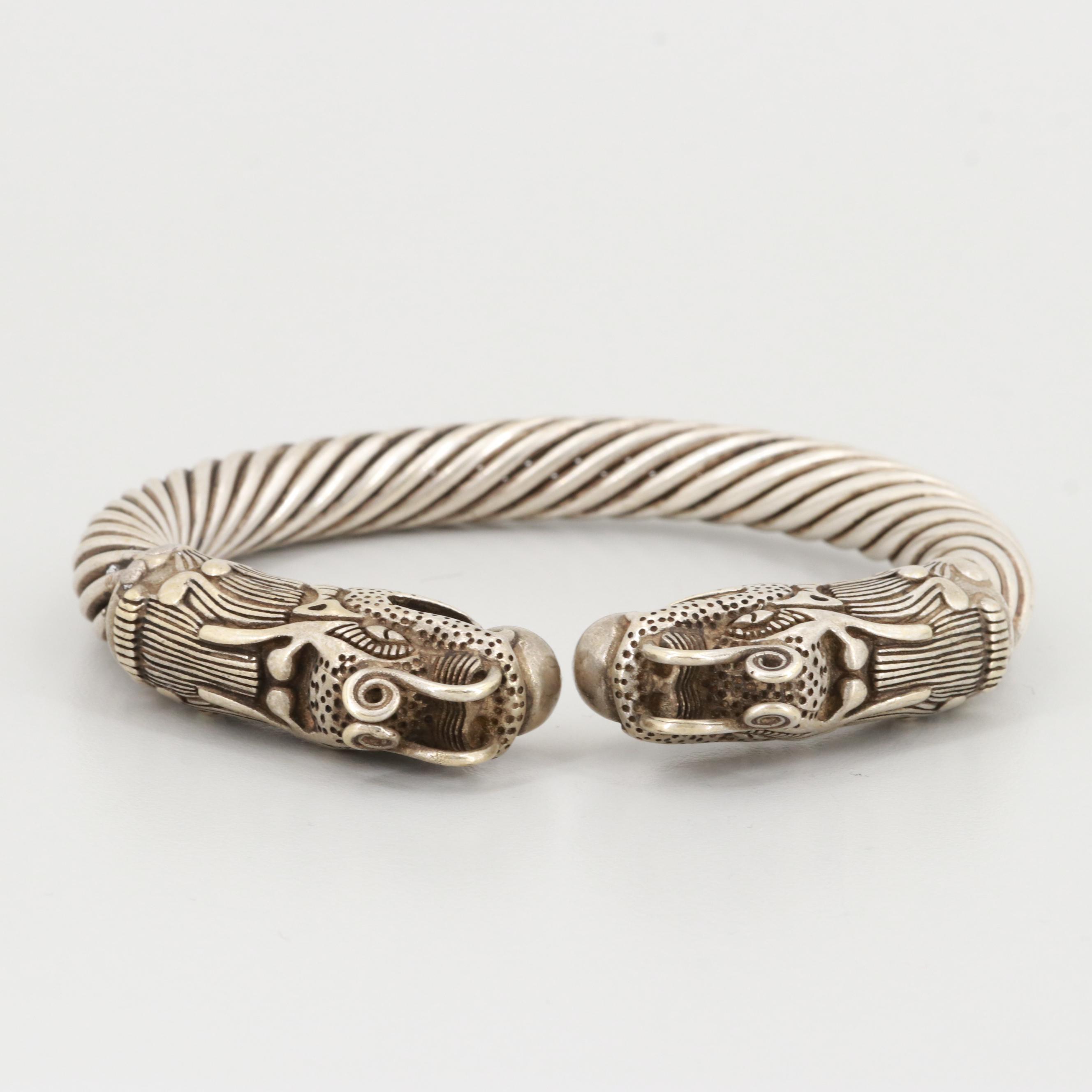 Tibetan Silver Tone Double Head Dragon Bracelet