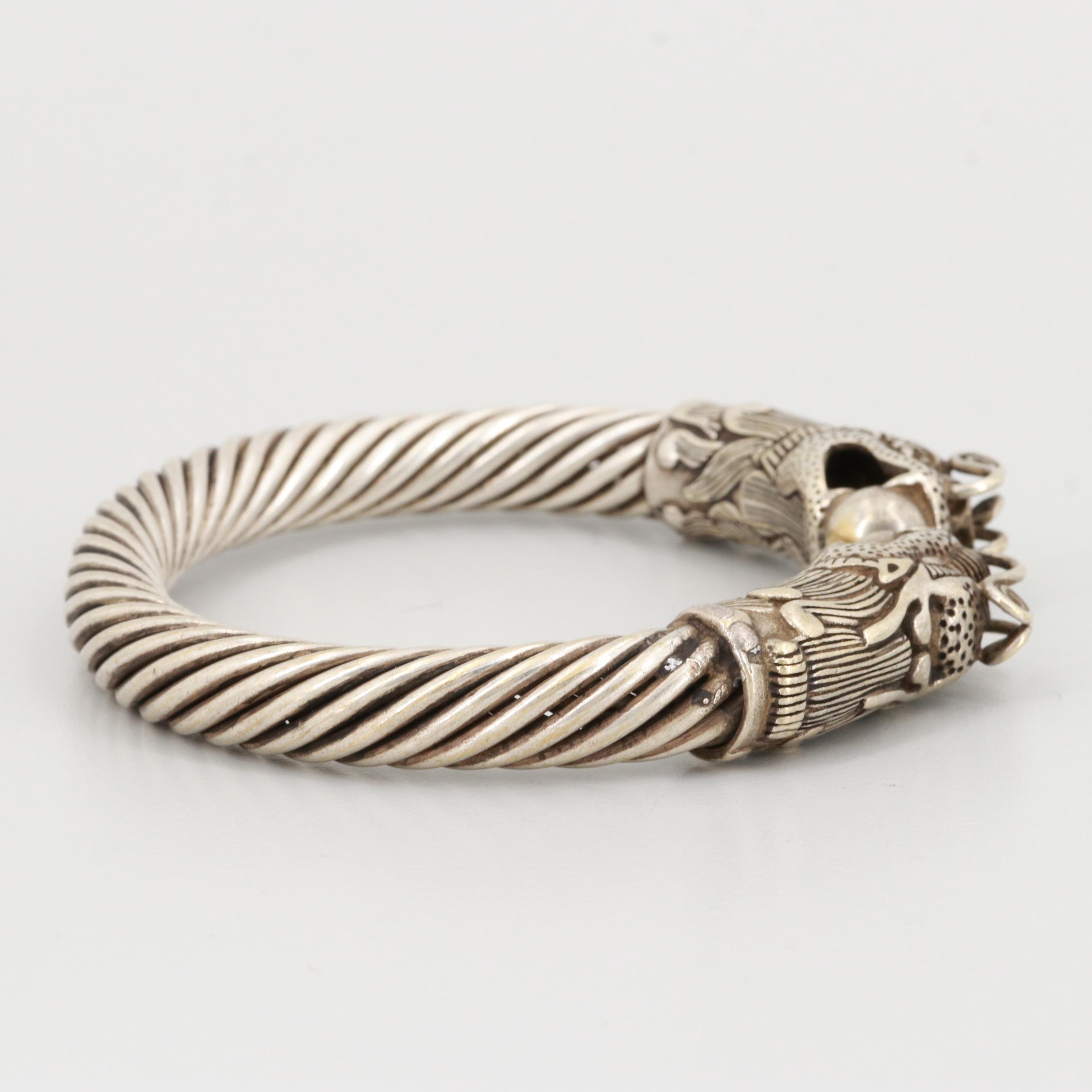 Tibetan Silver Tone Double Head Dragon Bracelet