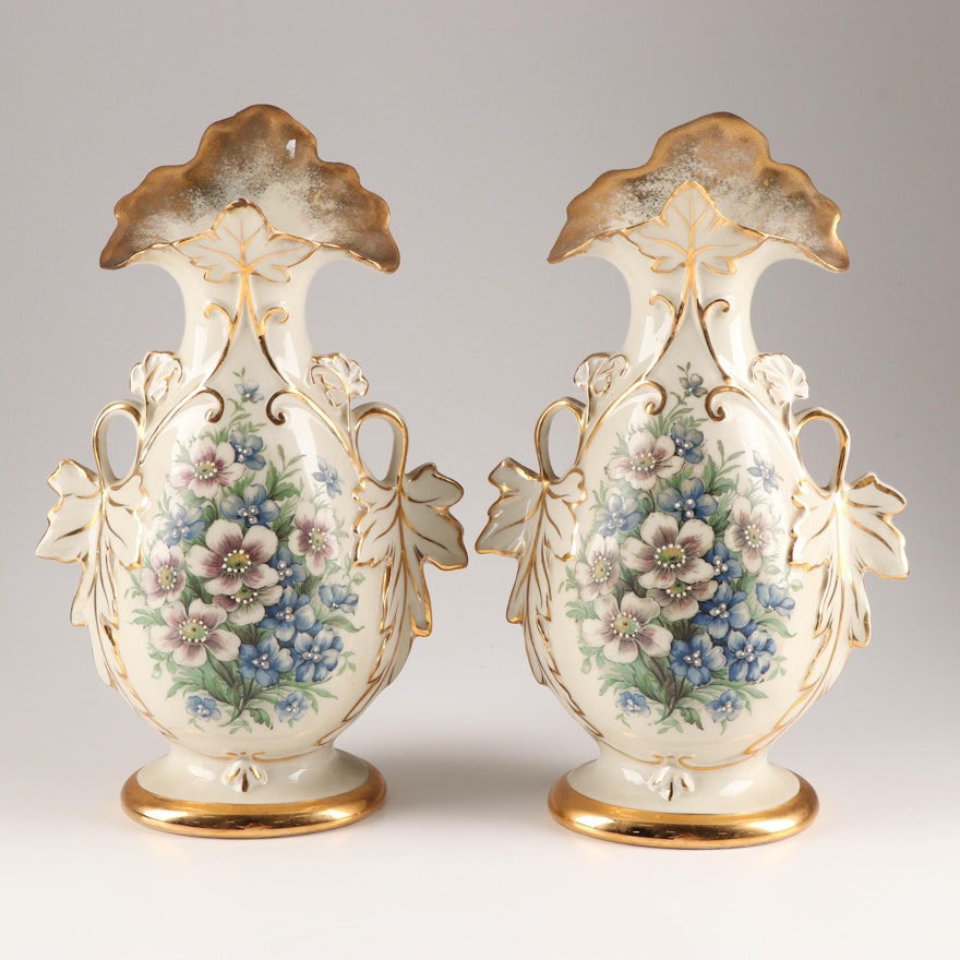 Eton Hand Decorated Porcelain Vases, 20th Century