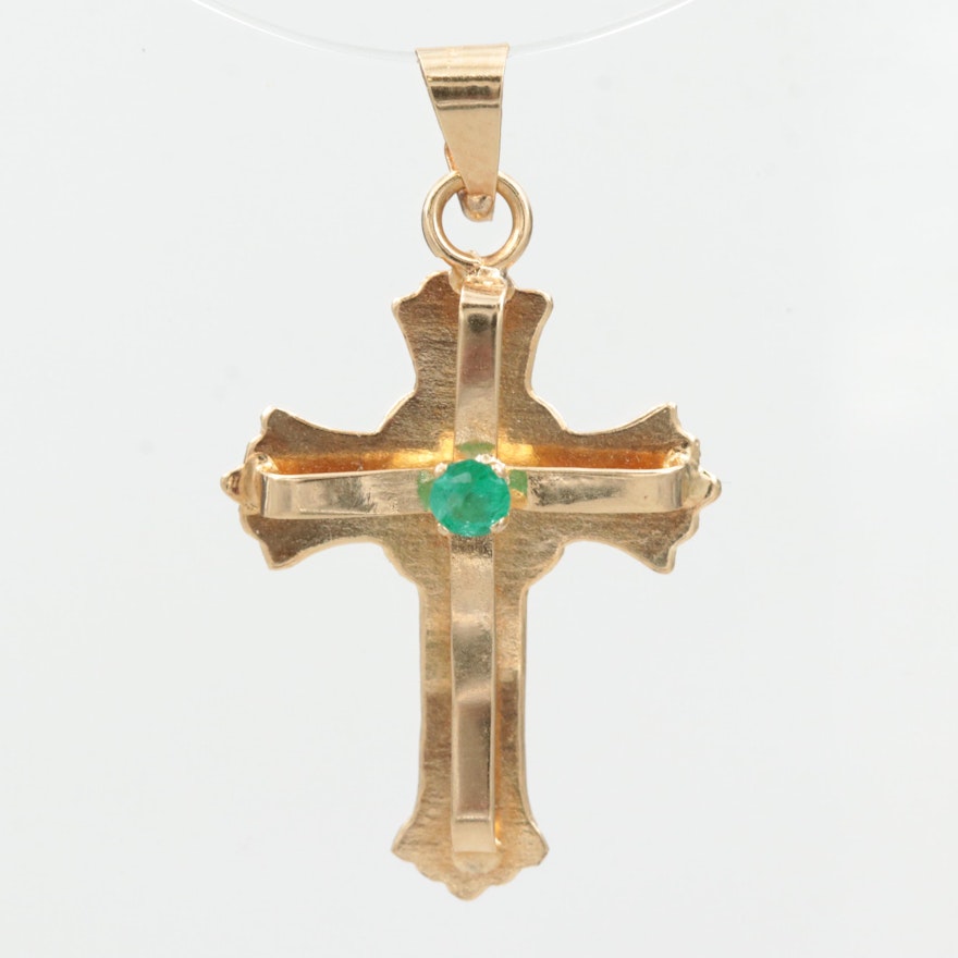 14K Yellow Gold Emerald Cross Pendant