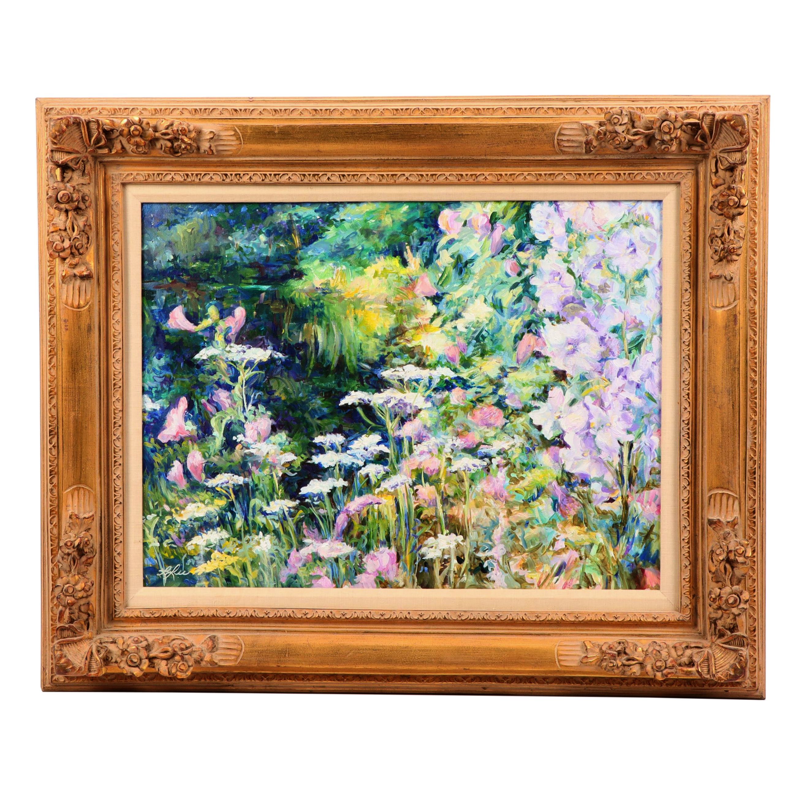 Linda Lee Acrylic Painting Flowers in Landscape